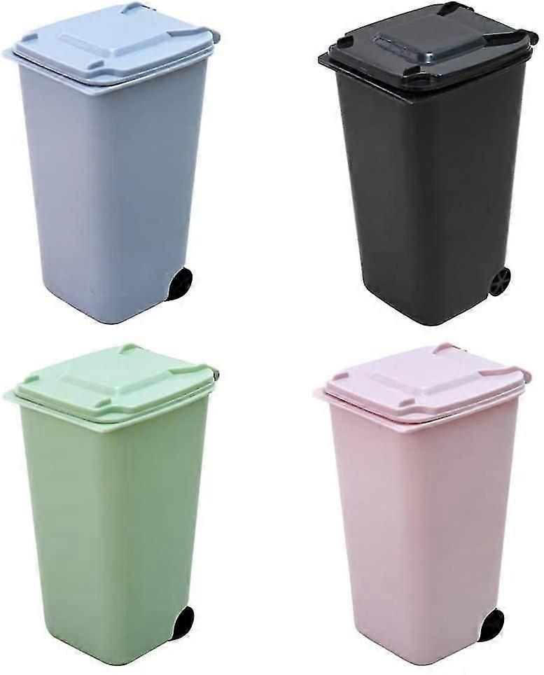 4pcs Desktop Mini Trash Can Small Curbside Trash Bin Plastic Wastebasket Tiny
