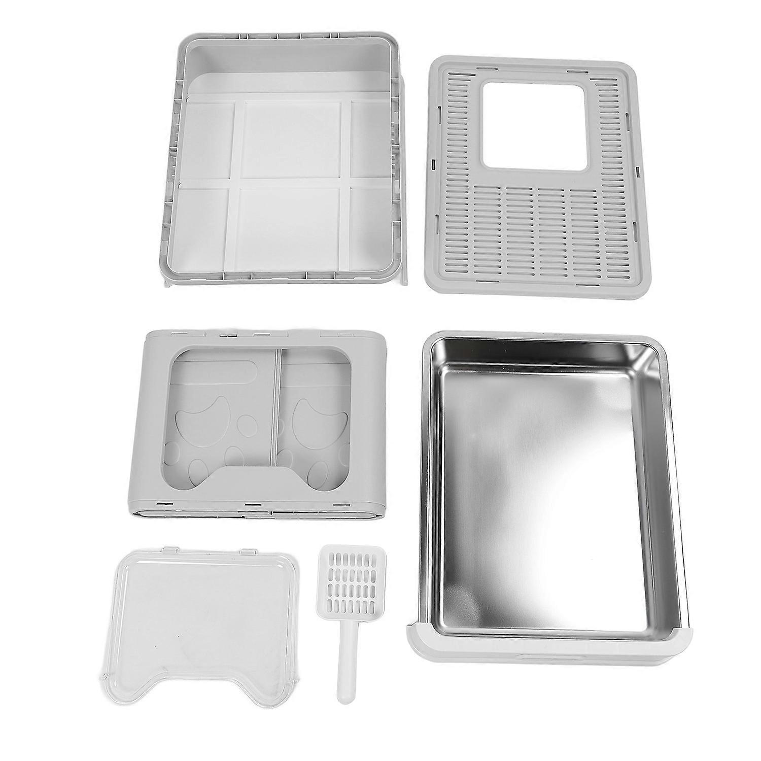 Enclosed Cat Litter Box Stainless Steel Large Drawer Style Odor Proof Anti Splashing Foldable Cat To