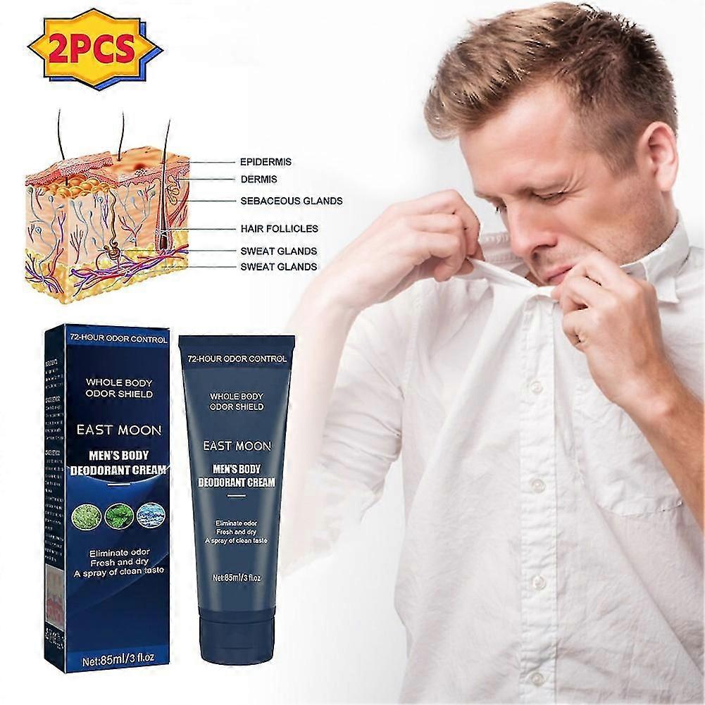2 قطعة كريم مزيل العرق اللطيف للجسم الرجالي منعش وجاف للتحكم في رائحة الجسم بالكامل آمن للبشرة جديد