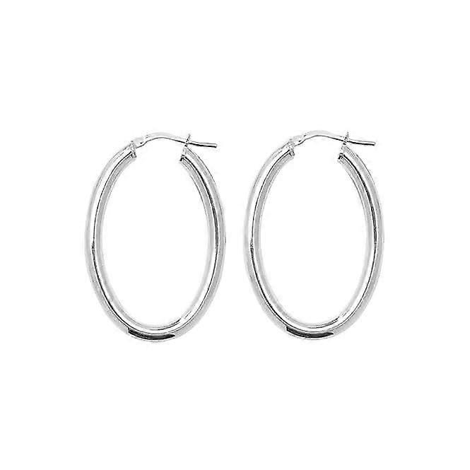 Acotis Silver Hoop Earrings Oval Plain G5259N