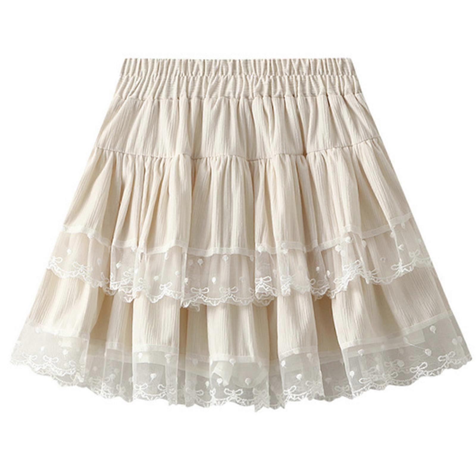 Elegant Lace Skirt With Puff Designs High Waist Solid Color Short