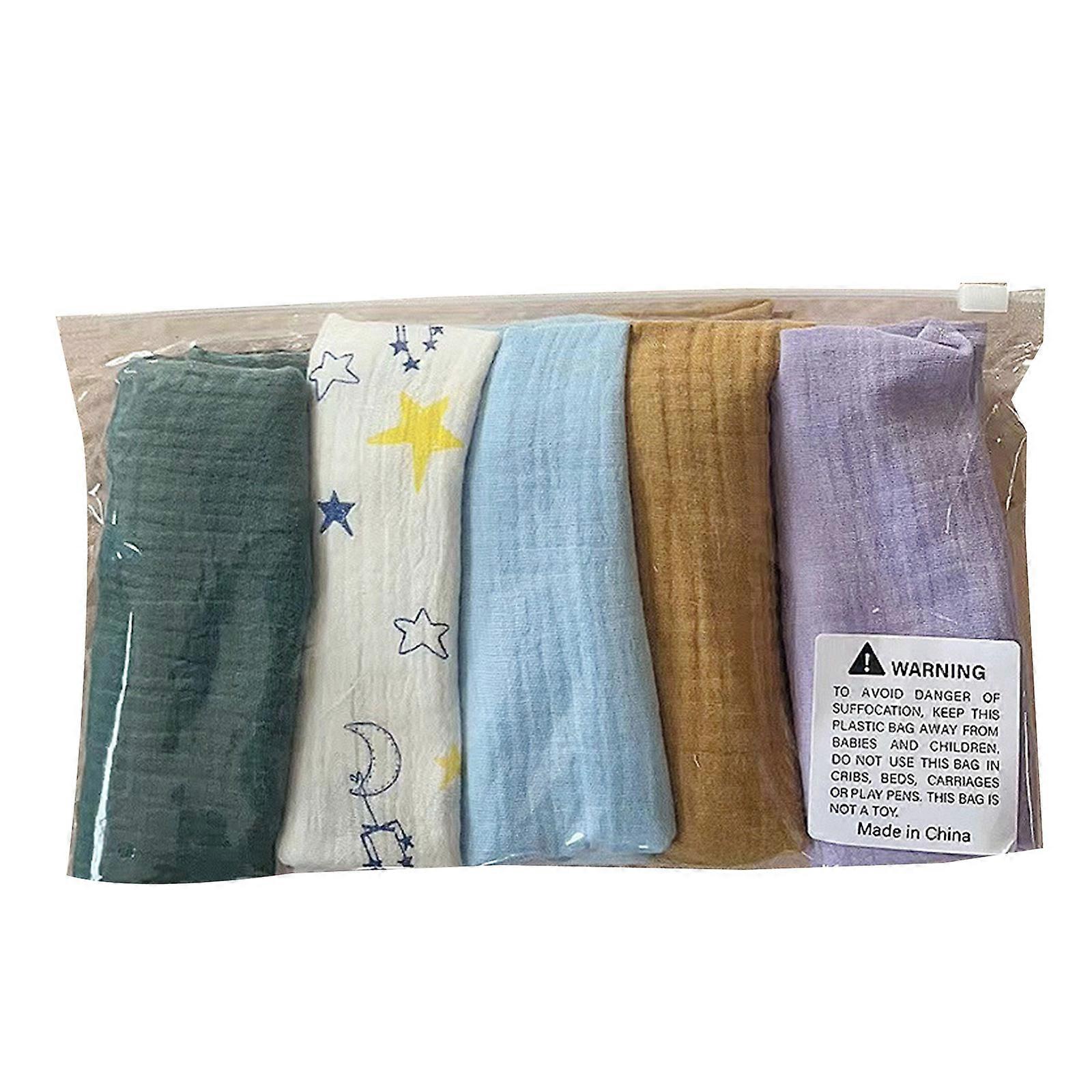 Baby Face-Towel Soft Burp Cloth Breathable Toddler Wash Cloth Square Towel Drooling Bib Facecloth with Hanging-Hook 5Pcs