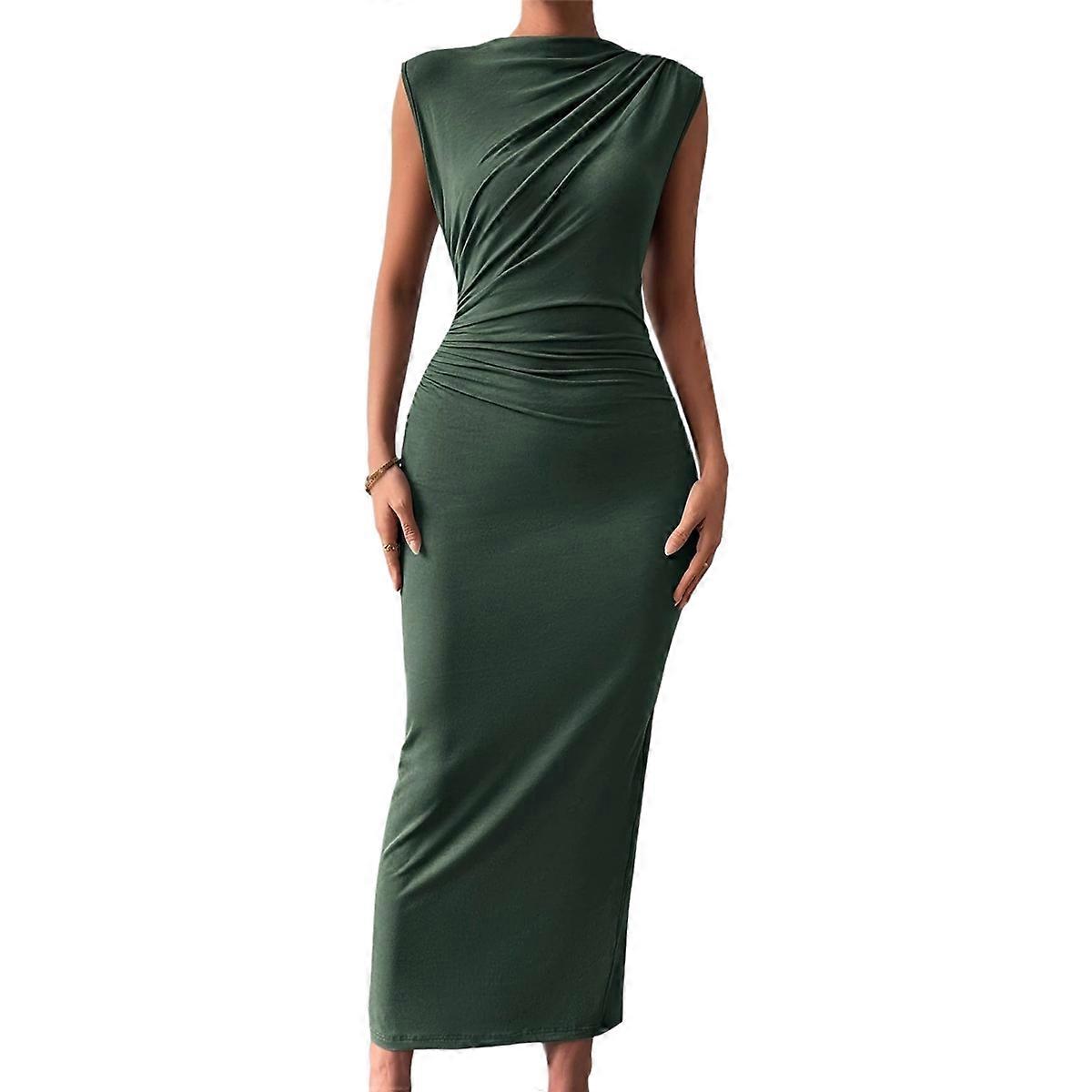 Women'S Ruched Bodycon Dress Green S