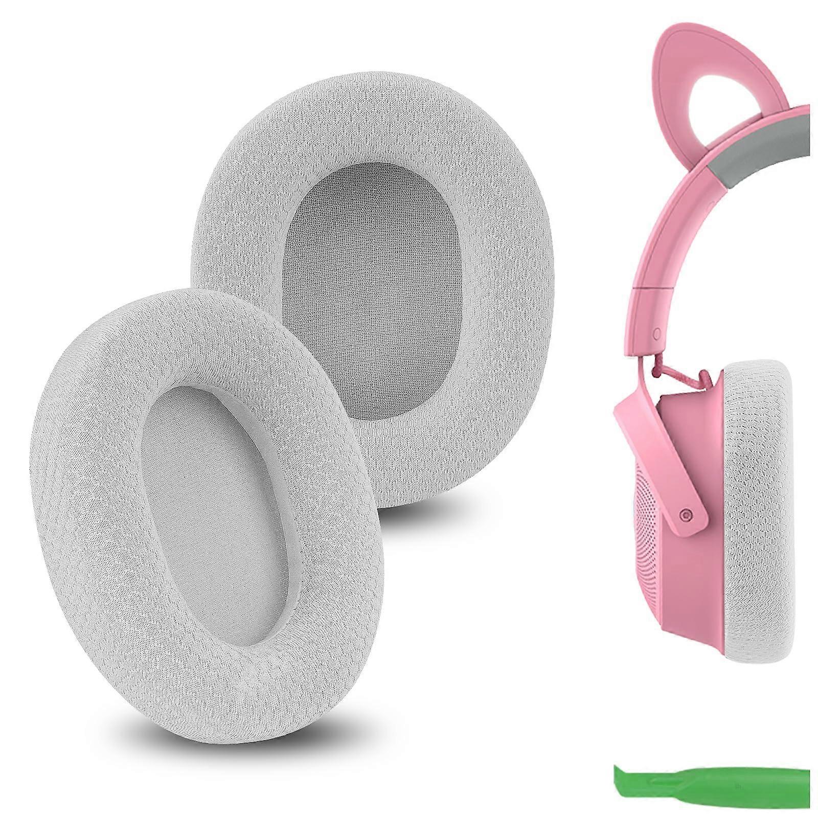 Comfort Mesh Fabric Replacement Ear Pads For Razer Kraken V4 X V4 Pro Kitty V2 Pro Barracuda X Headphones Grey White