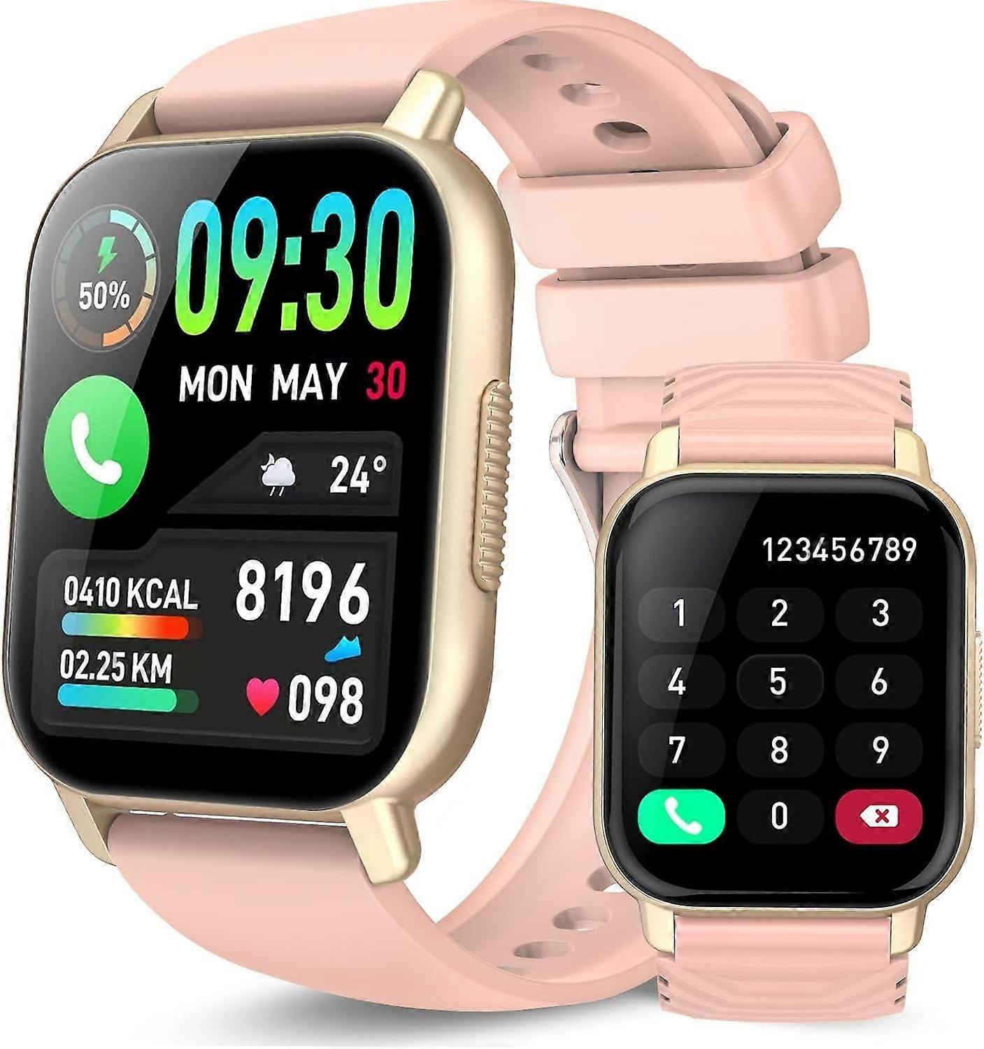 Smart Watch Bluetooth Call Function 1.85 Inch IP68 Waterproof Compatible with Android/iOS(Gold)