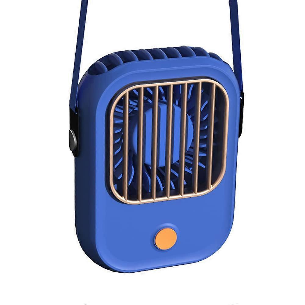 personal fan,Green bamboo hanging neck lazy portable mini fan, USB charging handheld desktop fanblue