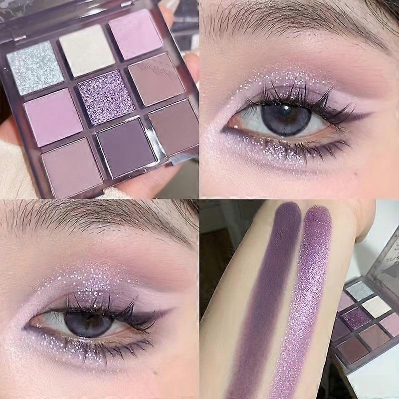 9 Colors Eyeshadow Palette, Smokey Purple Gray Eeyshadow Makeup Pearly Eyeshadow Matte Finish Eyeshadow Cosmetics for Women