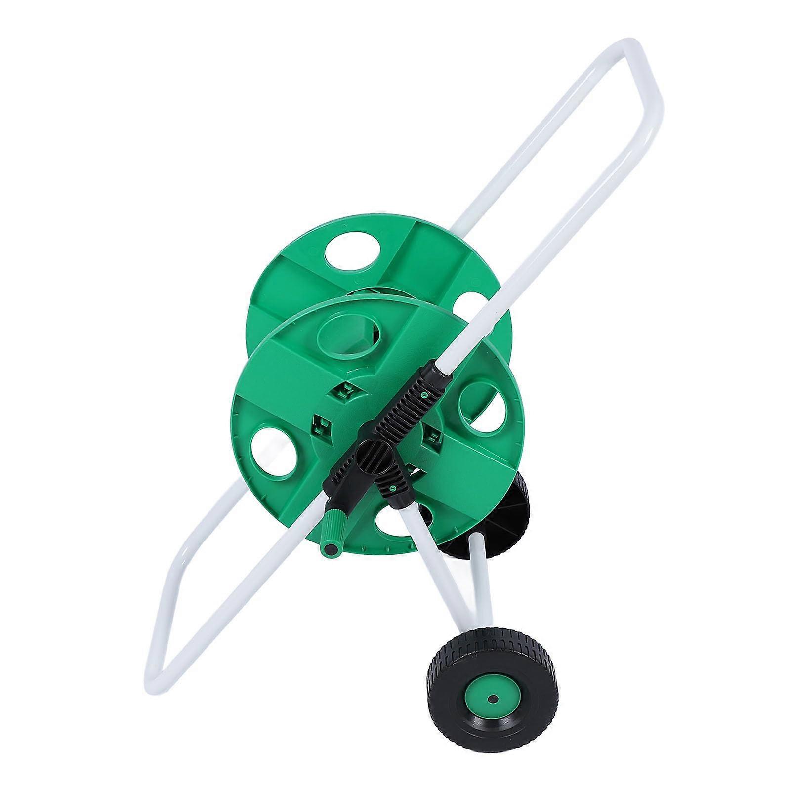 Water Hose Reel Labor Saving Cart with Wheels for Convenient Garden Hand Push Hose Storage Stand Green PP Material