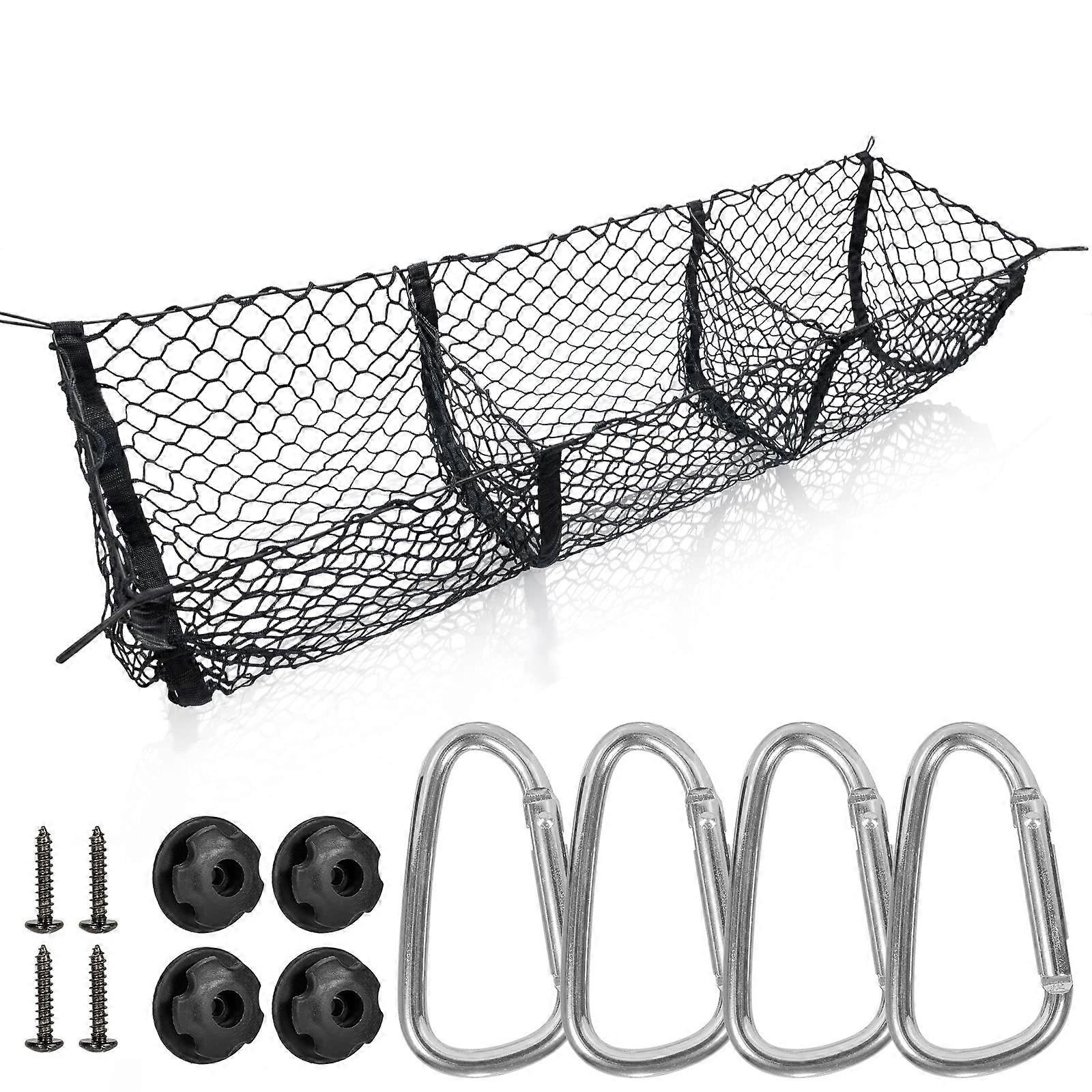 3Pocket Truck Bed Cargo Net Organizer, 51.1×15.7 Mesh Inch Storage with 4 Metal Hooks