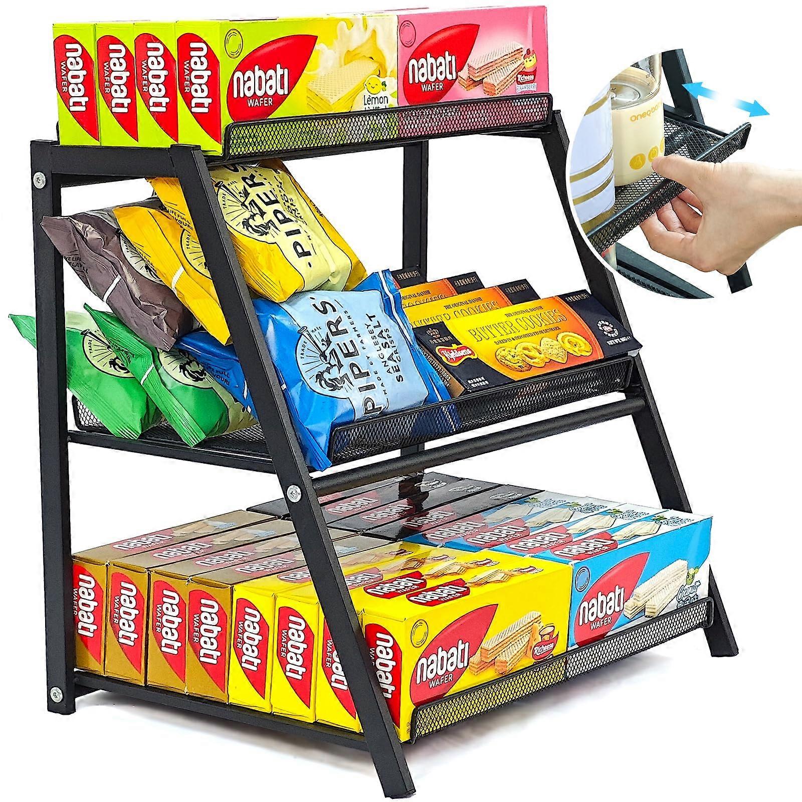 Candy Display Rack with Pullout Tray, 3Tire Snack Organizer for Countertop Concession Stand