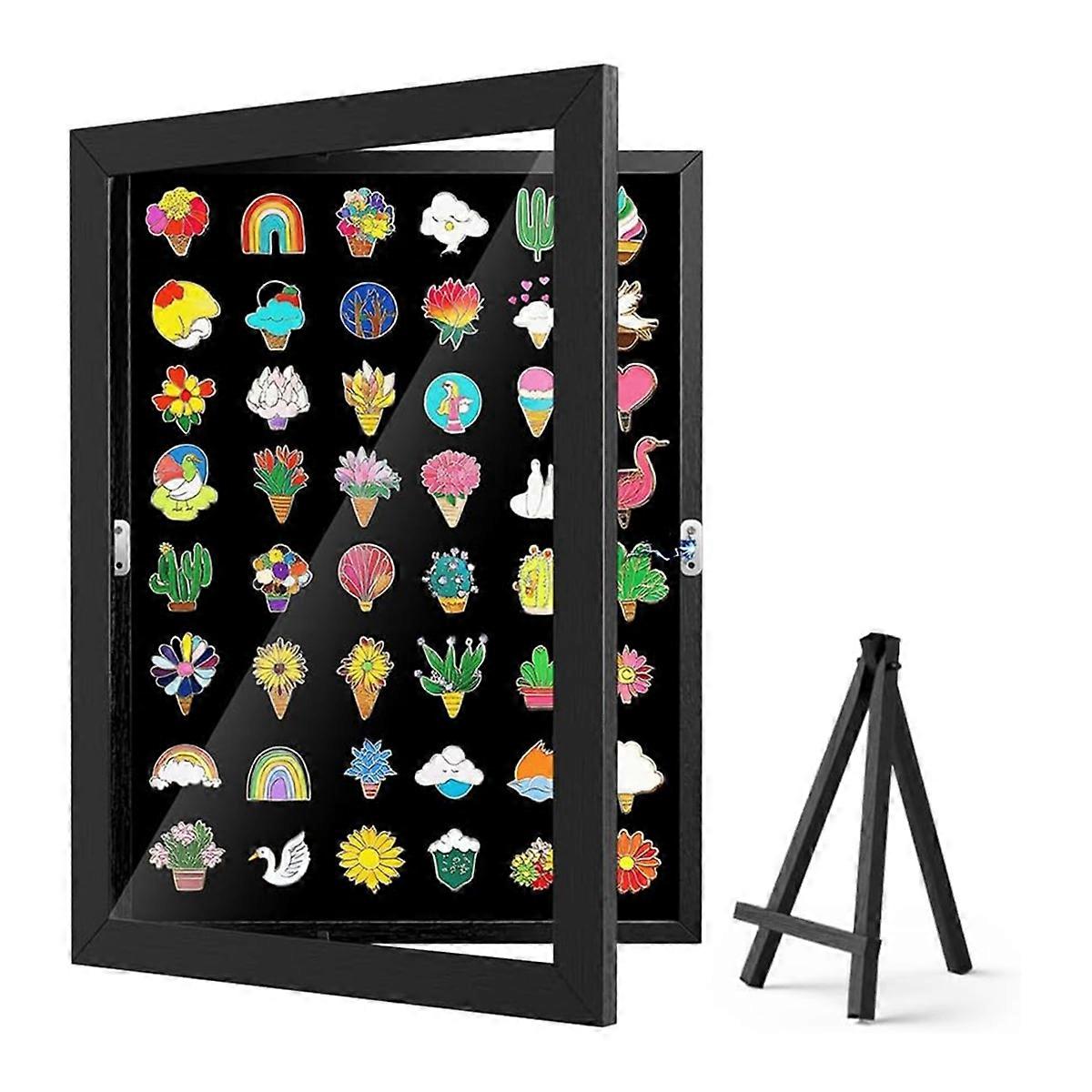 Enamel Pin Display Case, 12.91 X 9.45 Inch Pin Collection Display for Wall and Tabletop Display, Bla