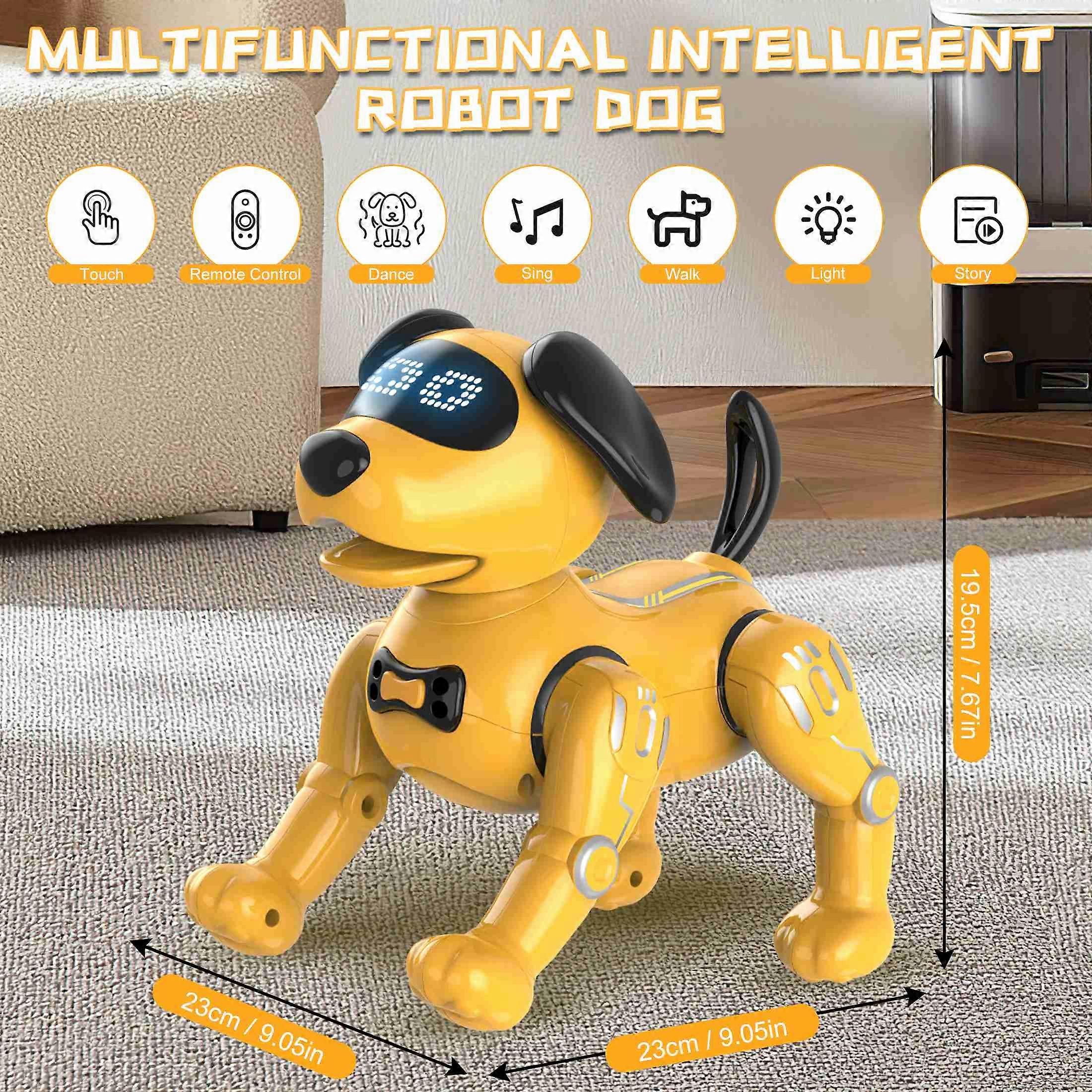 Interactive Robot Dog Yellow Adjustable Volume Control ABS Multifunctional Smart Robot Pet