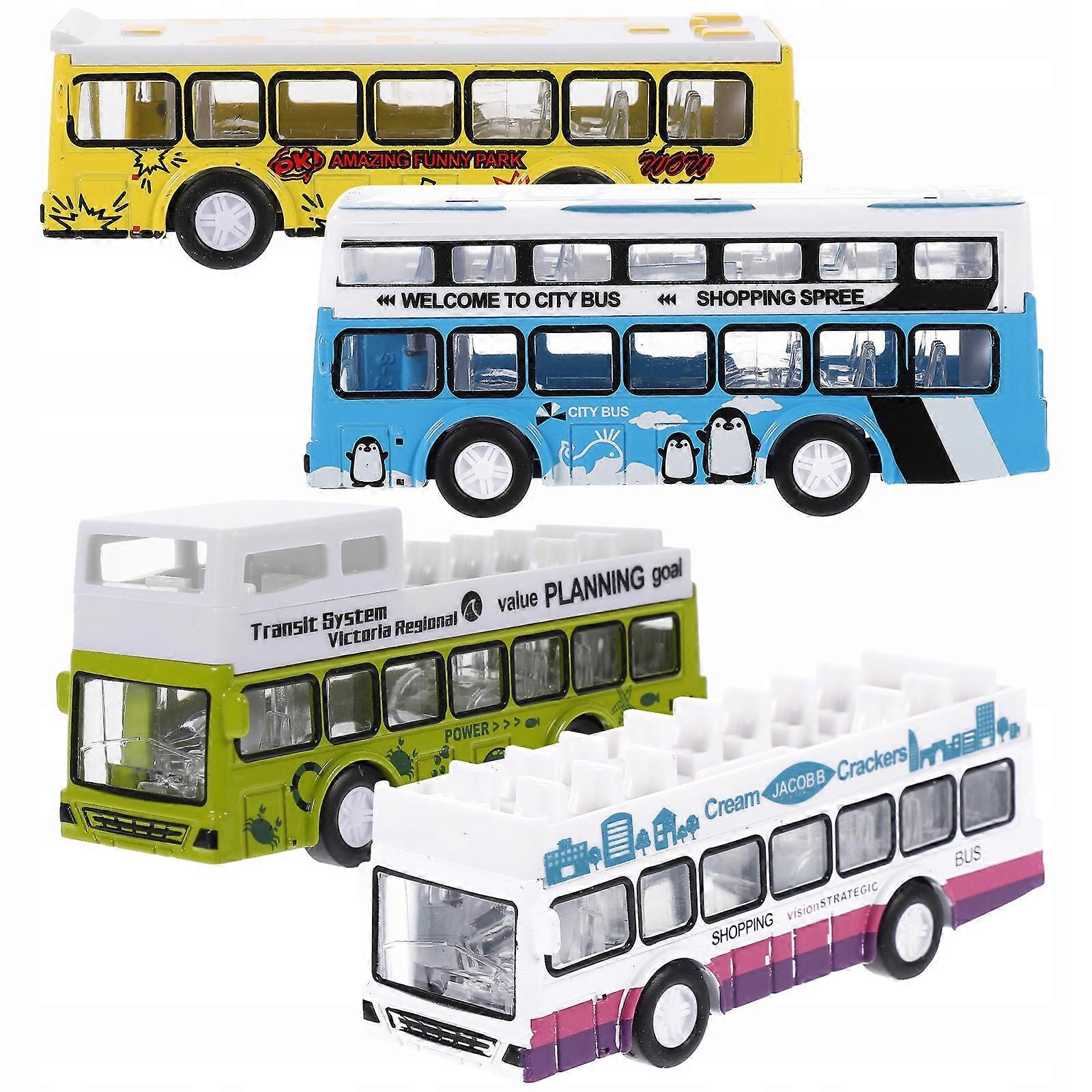4pcs Kids Bus Toy Bus Model Pulling Back Car Toy
