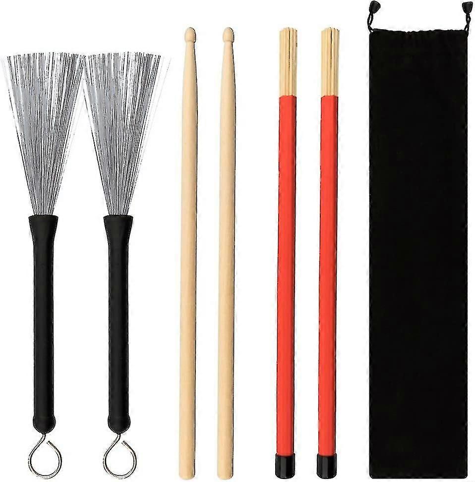 1 Pair 5A Maple Drumsticks with Wire Brushes Set