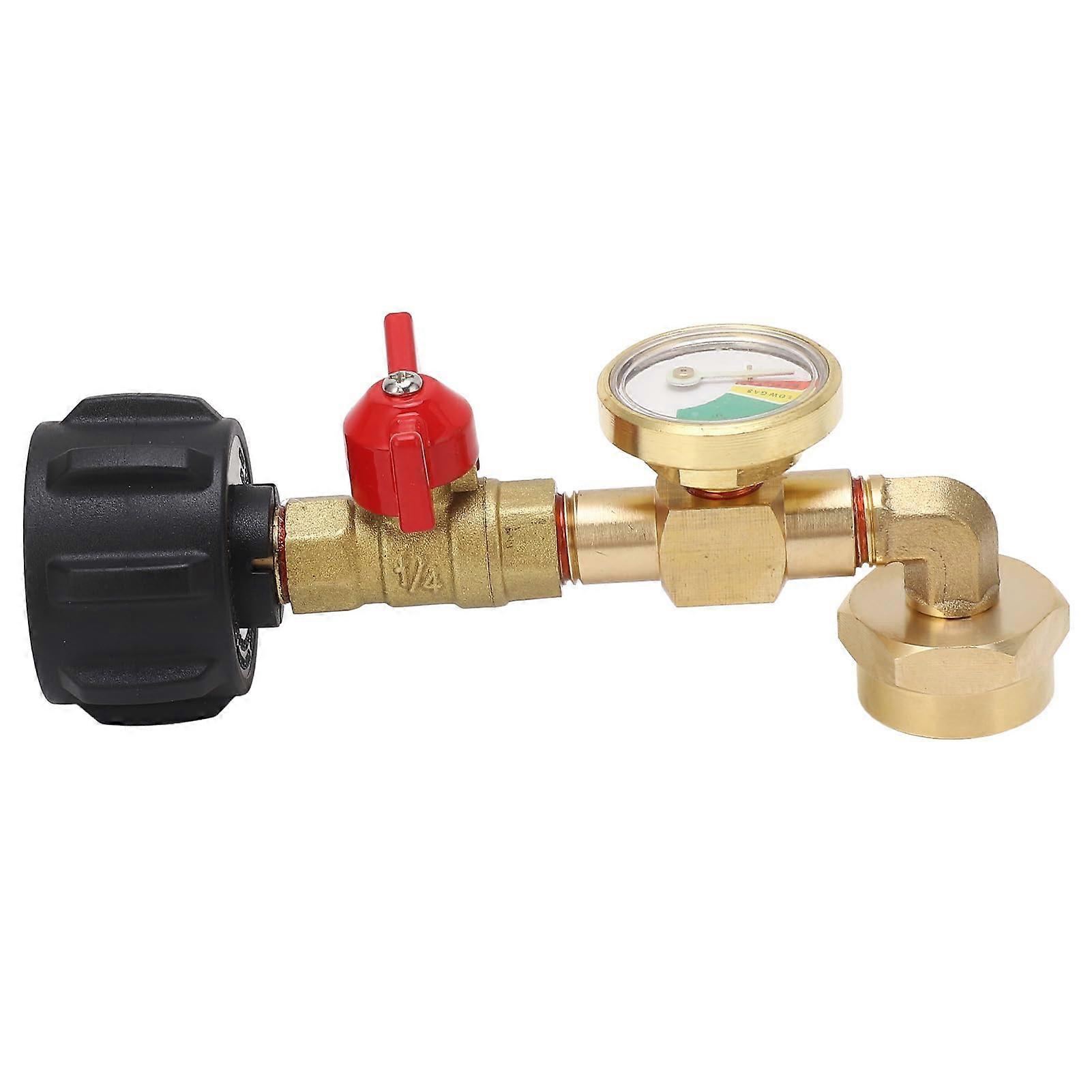 Reliable propane refill adapter with pressure gauge and shutoff valve brass elbow connection for 1 pound tank to 20 pound cylinder