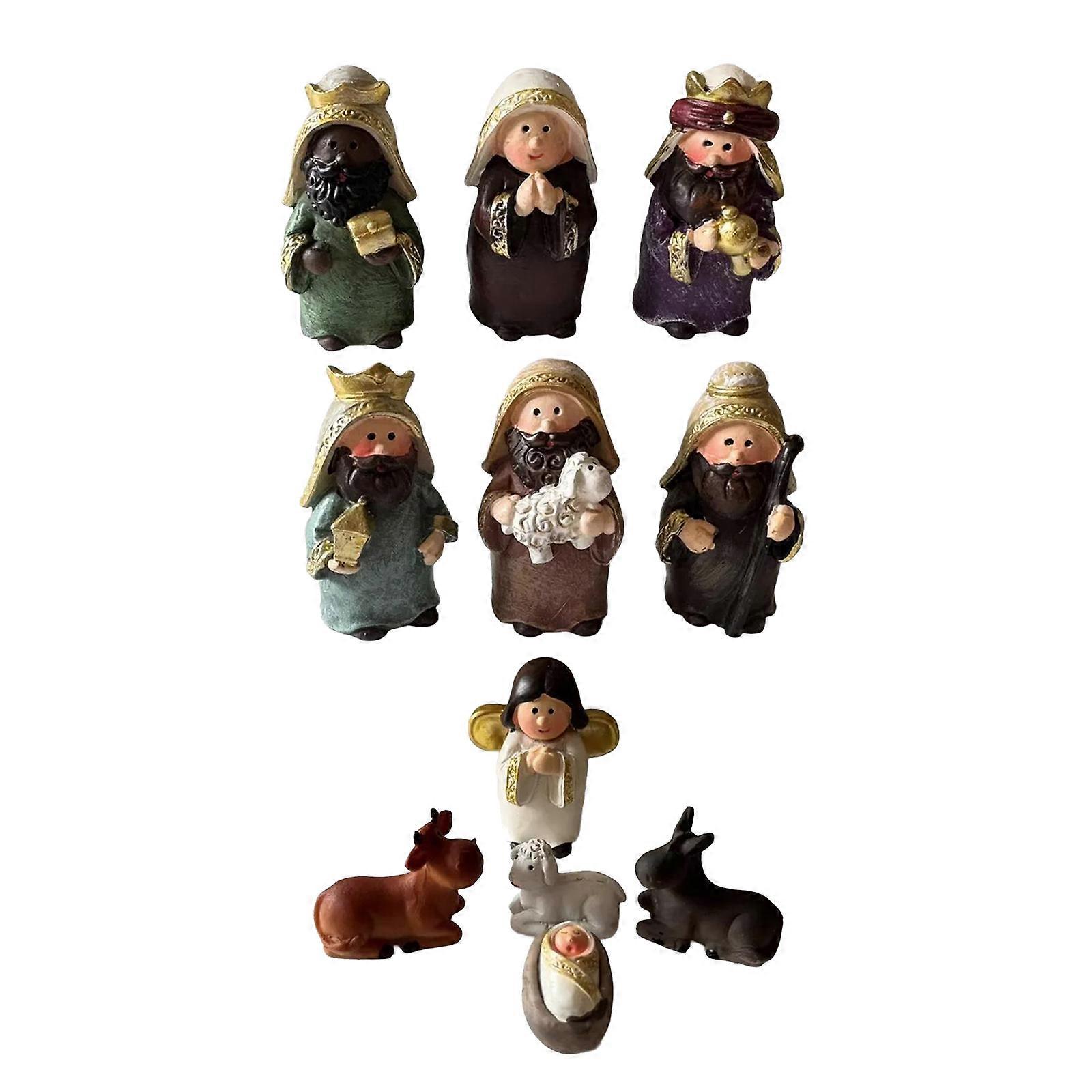 Cartoon Christmas Nativity Scene Set 11Pcs Colorful Resins Figures Ornaments for Seasonal Display Tabletop Decoration