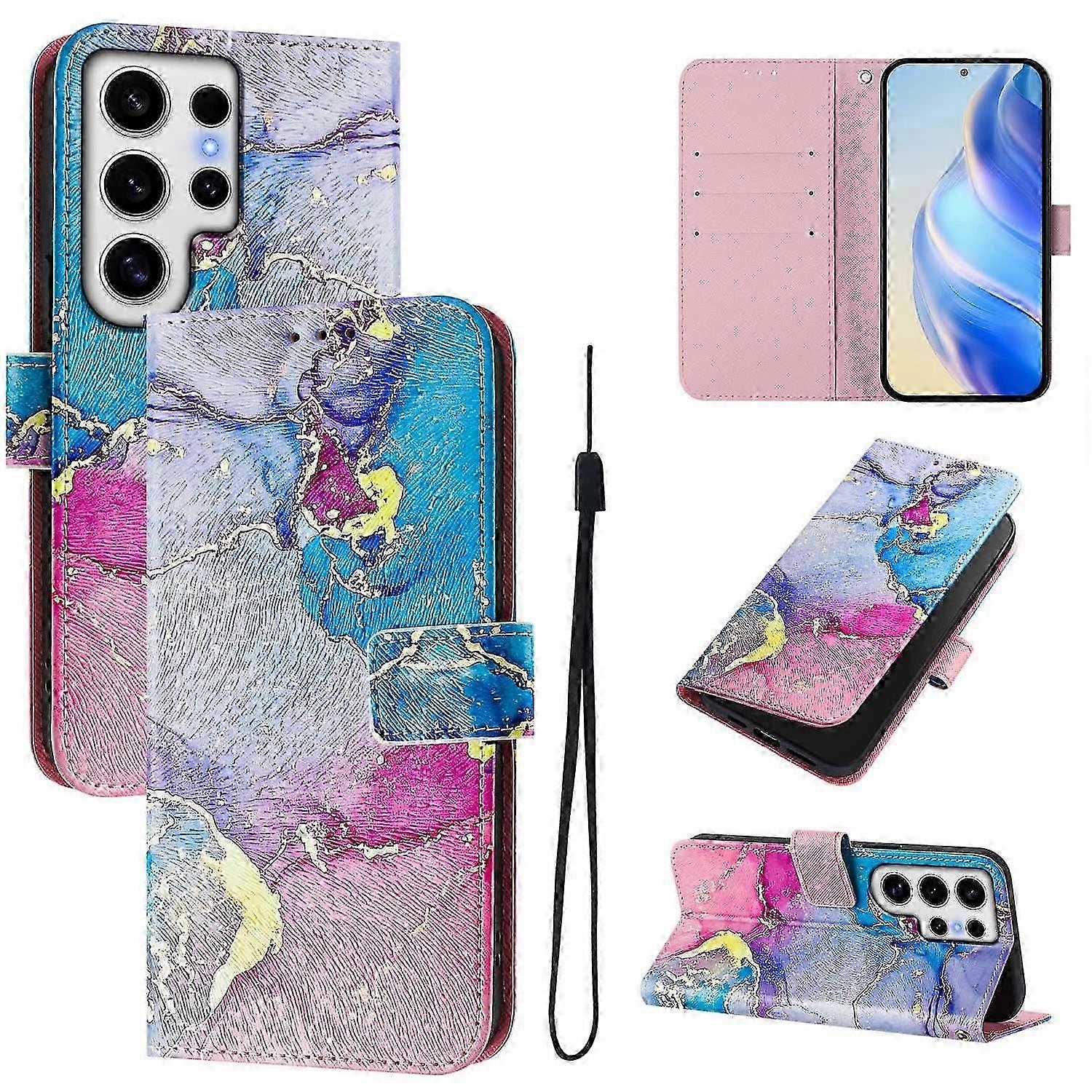 For Samsung Galaxy S24 Ultra Case Pattern Printing Wallet Phone Cover With Strap - Firework Butterfl