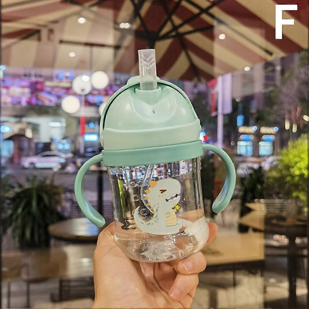 Green dinosaur 250ml (F) $ Infant bite nozzle learning drinking cup cute cartoon baby anti-choking gravity ball straw cup handle cup