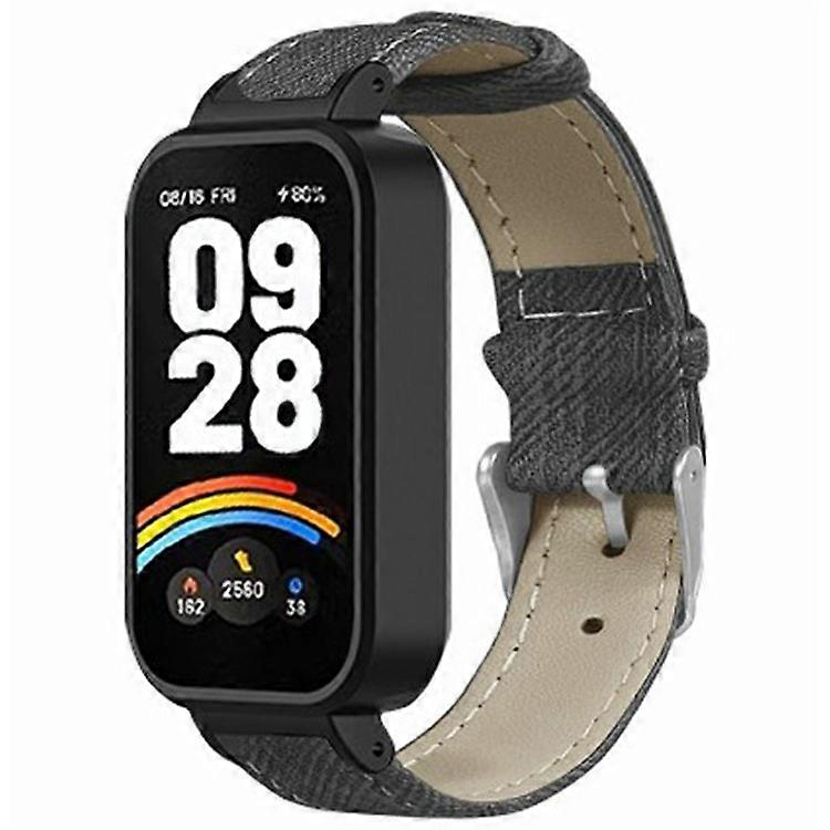 Compatible For Xiaomi Redmi Band 3 / Smart Band 9 Active Replacement Strap with PC Case Denim Texture Leather Watch Band