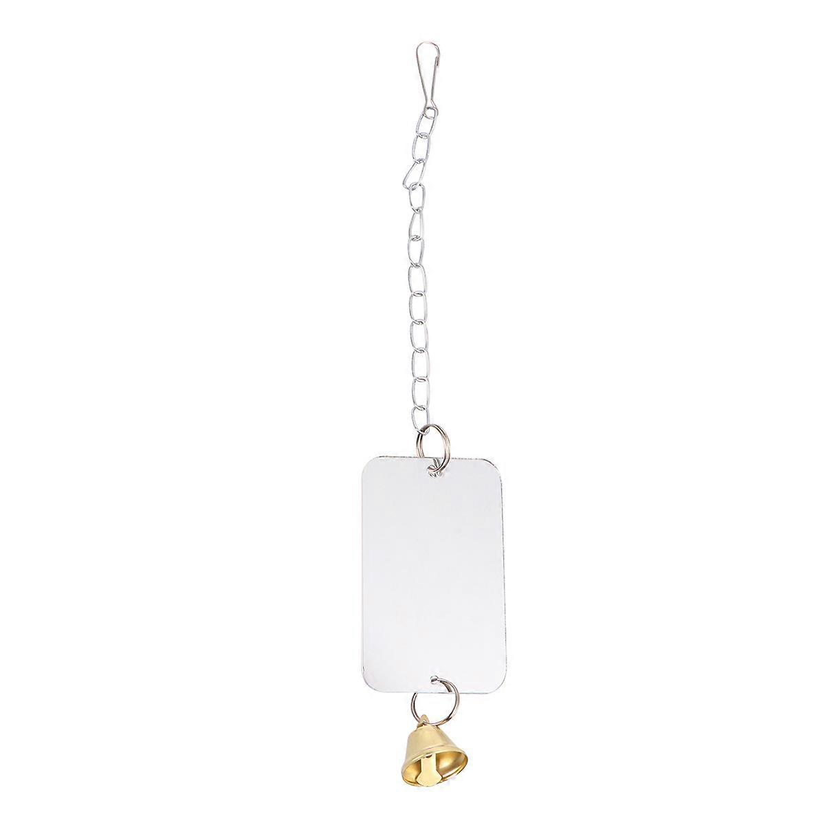 Interactive Bird Mirror with Bell, Hanging Cage Toy,