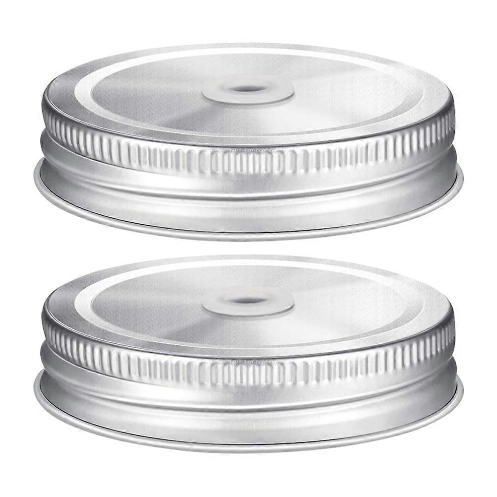 Stainless Steel Jar Straw Lids 2pcs, Strong Sealing, Thick Canning Accessory with Smooth Surface and Screw Top for Mason Jars