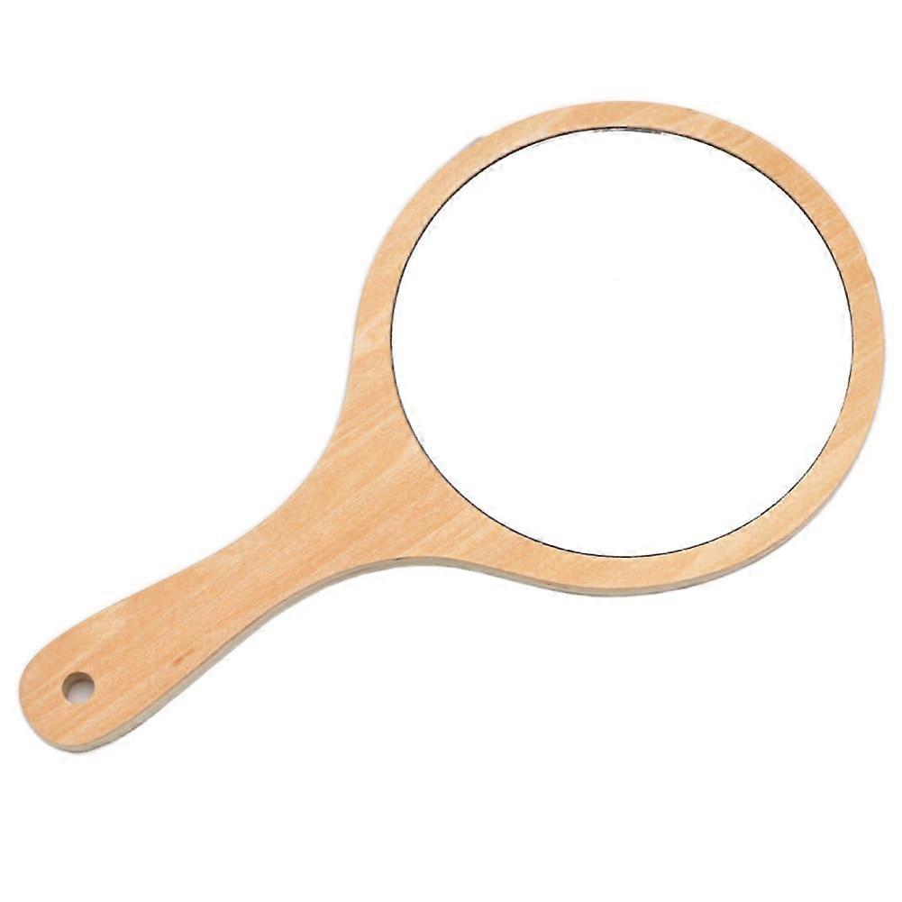 wood makeup mirror round hand mirror with handle, 6.7x11.8 inches