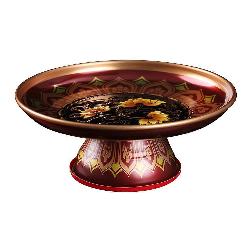 Temple Fruit Tray Buddhist Offering Plate Daily Use Circular Shape Style 22.5X9CM Alloy Material 1Pcs
