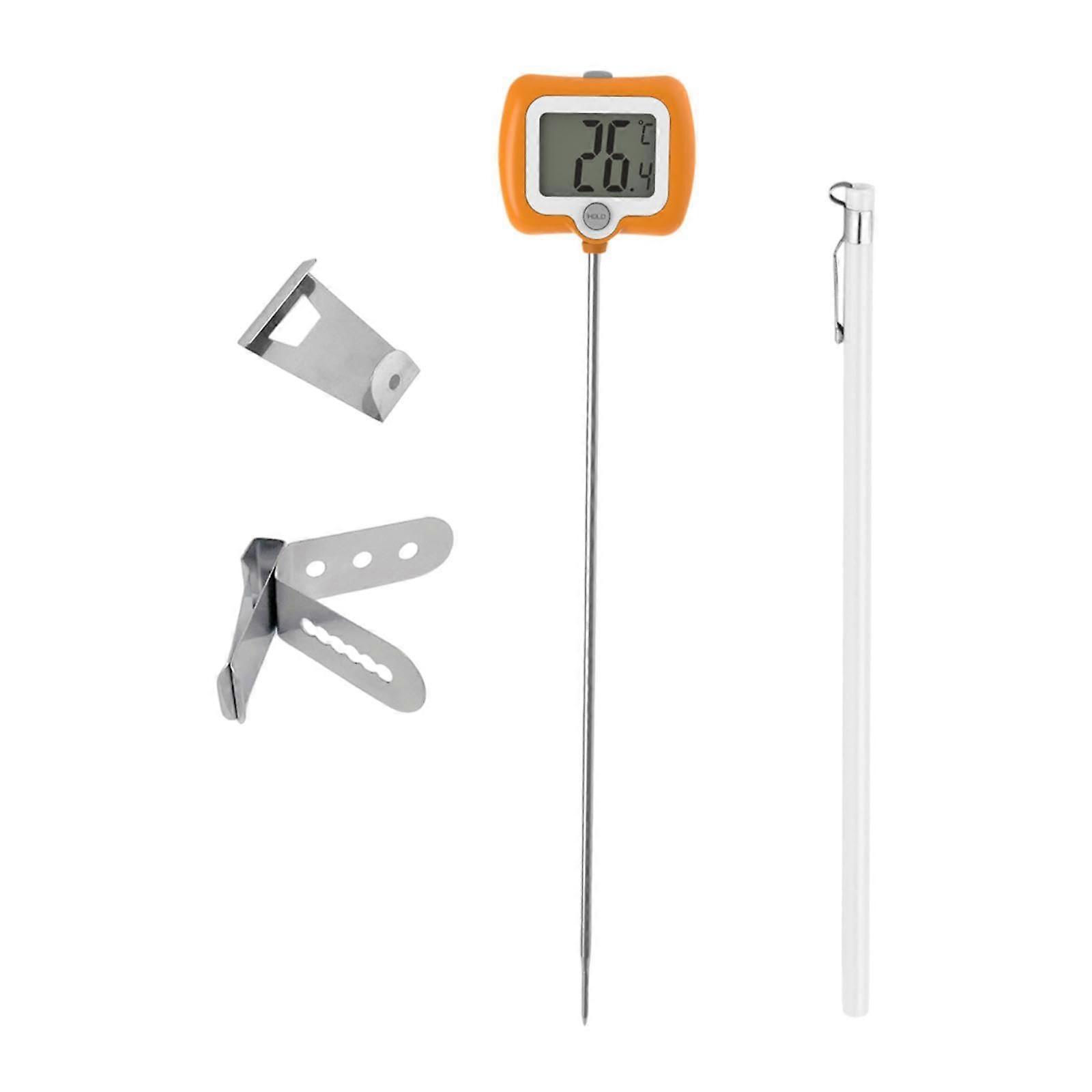 Digital Thermometer With LCD Screen And Stainless Steel Probe For Grill Oven Outdoor Cooking Instant Read Orange