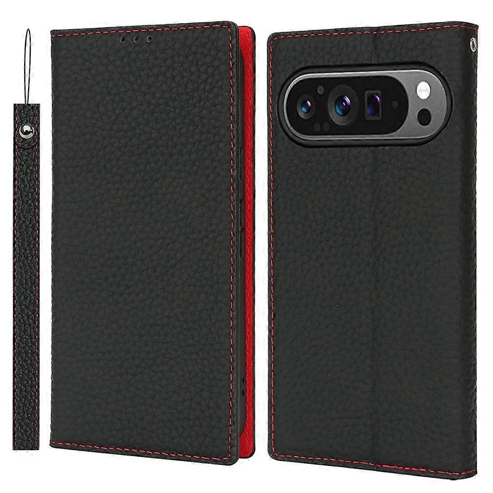Kompatibel für Google Pixel 10 / 10 Pro Wallet Case Echtes Rindsleder Handyhülle Litschi Textur
