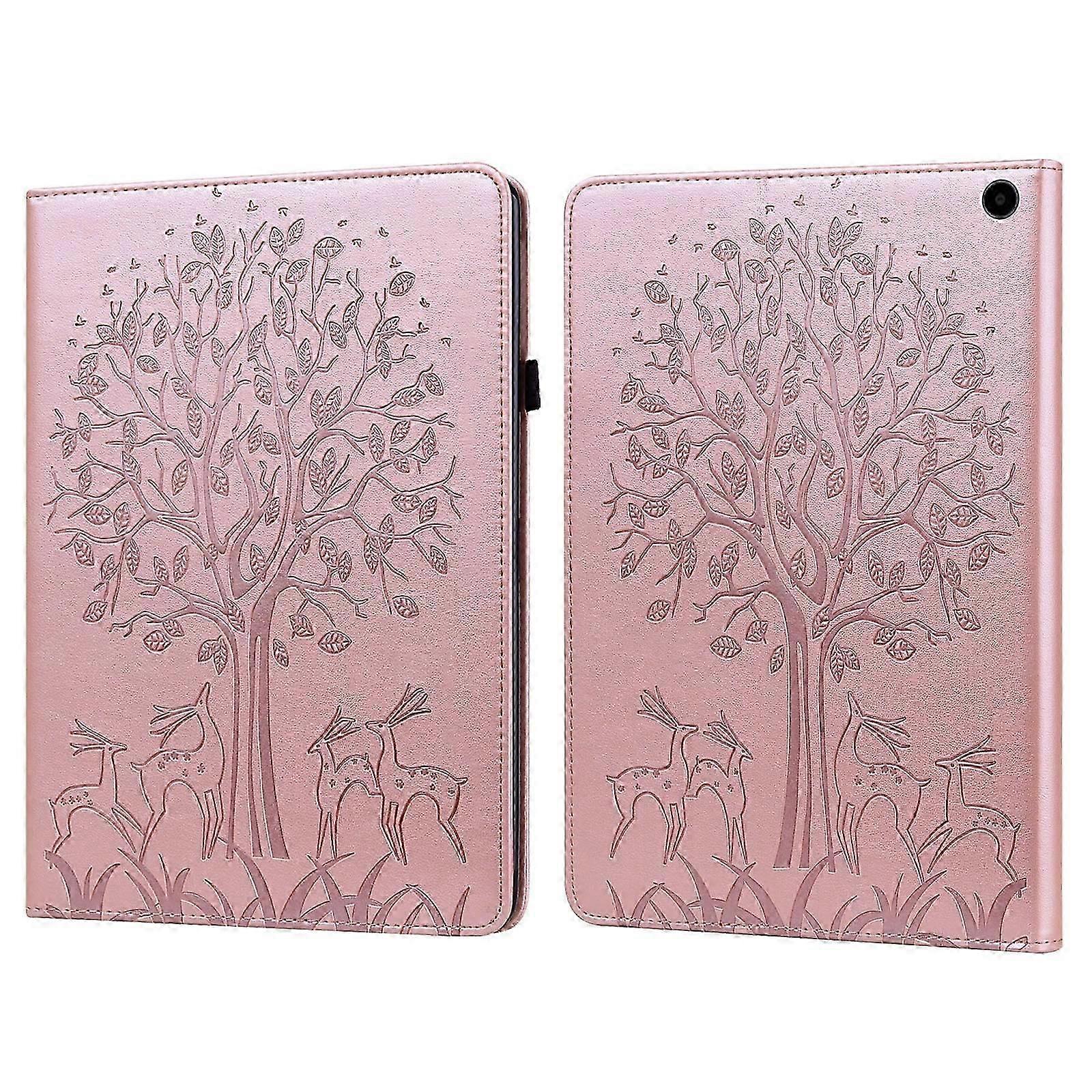 For Fire Max 11 Tree & Deer Embossed Leather Tablet Case