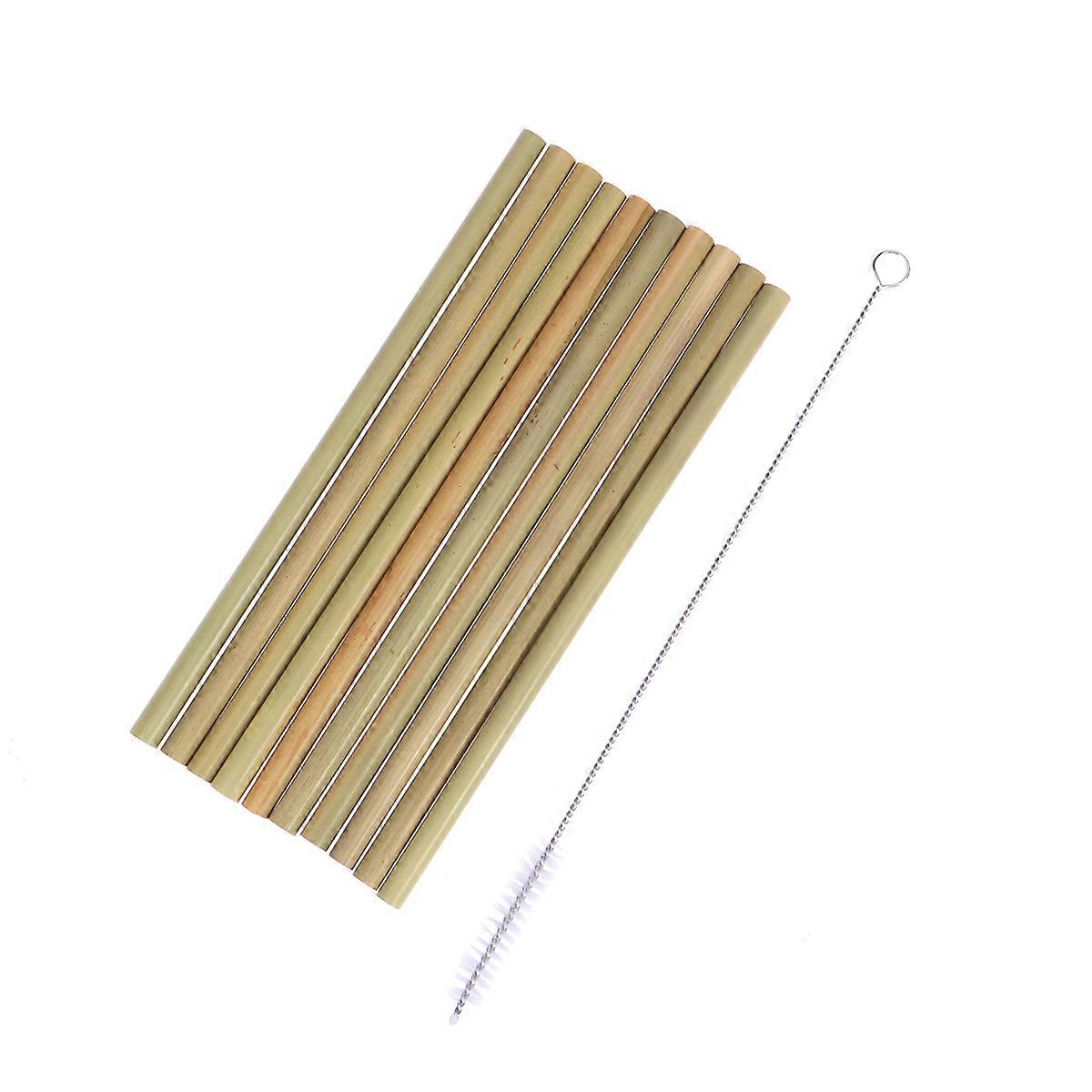 Bamboo Straw Set Reusable For Kids And Adults Daily Use 19.5Cm Beige 11Set