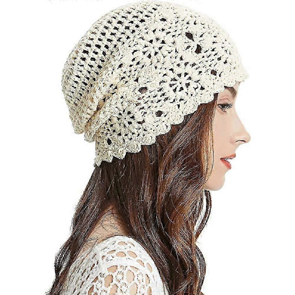 Kadın Pamuk Tığ İşi Slouchy Beanie Şapka El Yapımı Örgü Cutout Yaz Çiçek Kafatası Şapkası