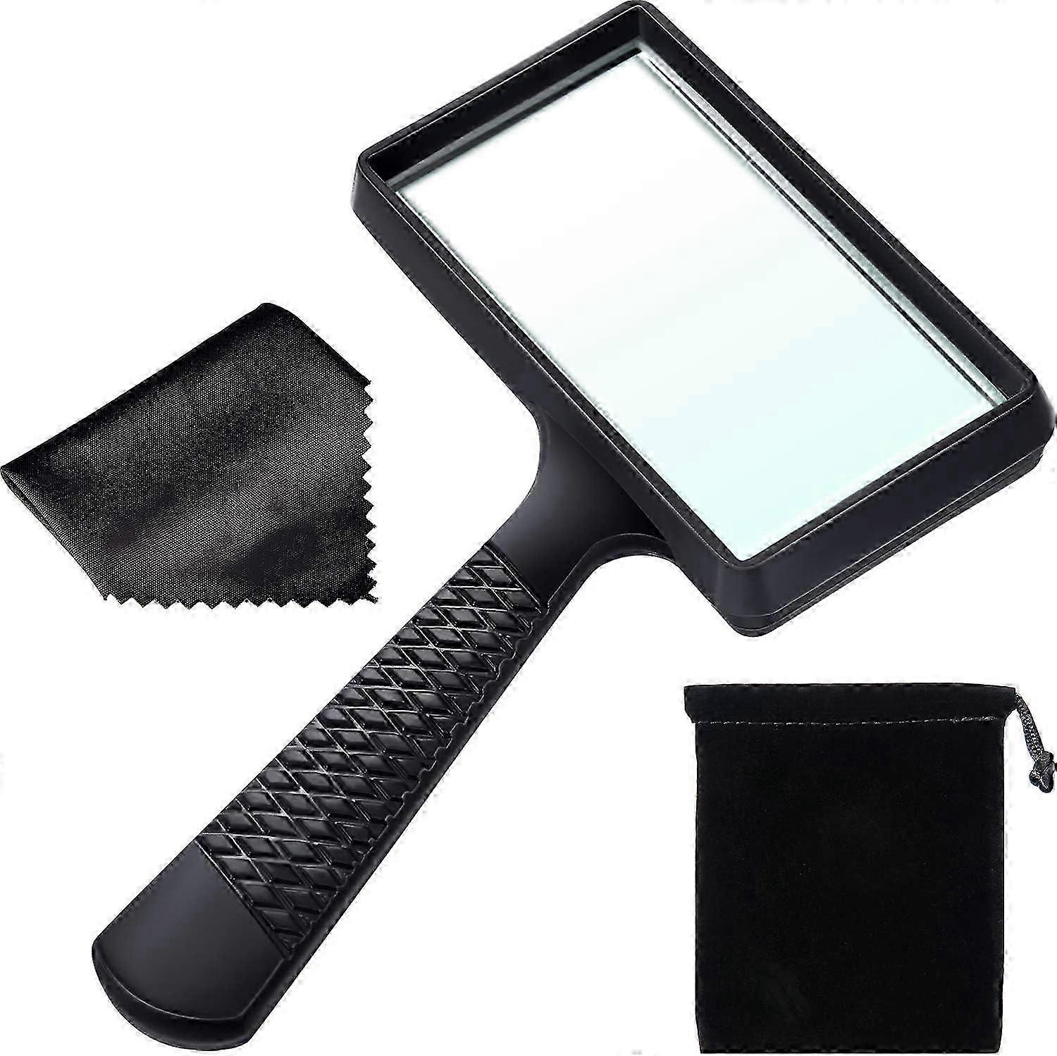 Rectangular Magnifying Glass - 5X Portable Scratch-Resistant Glass Lens for Reading Hobbies Repairs