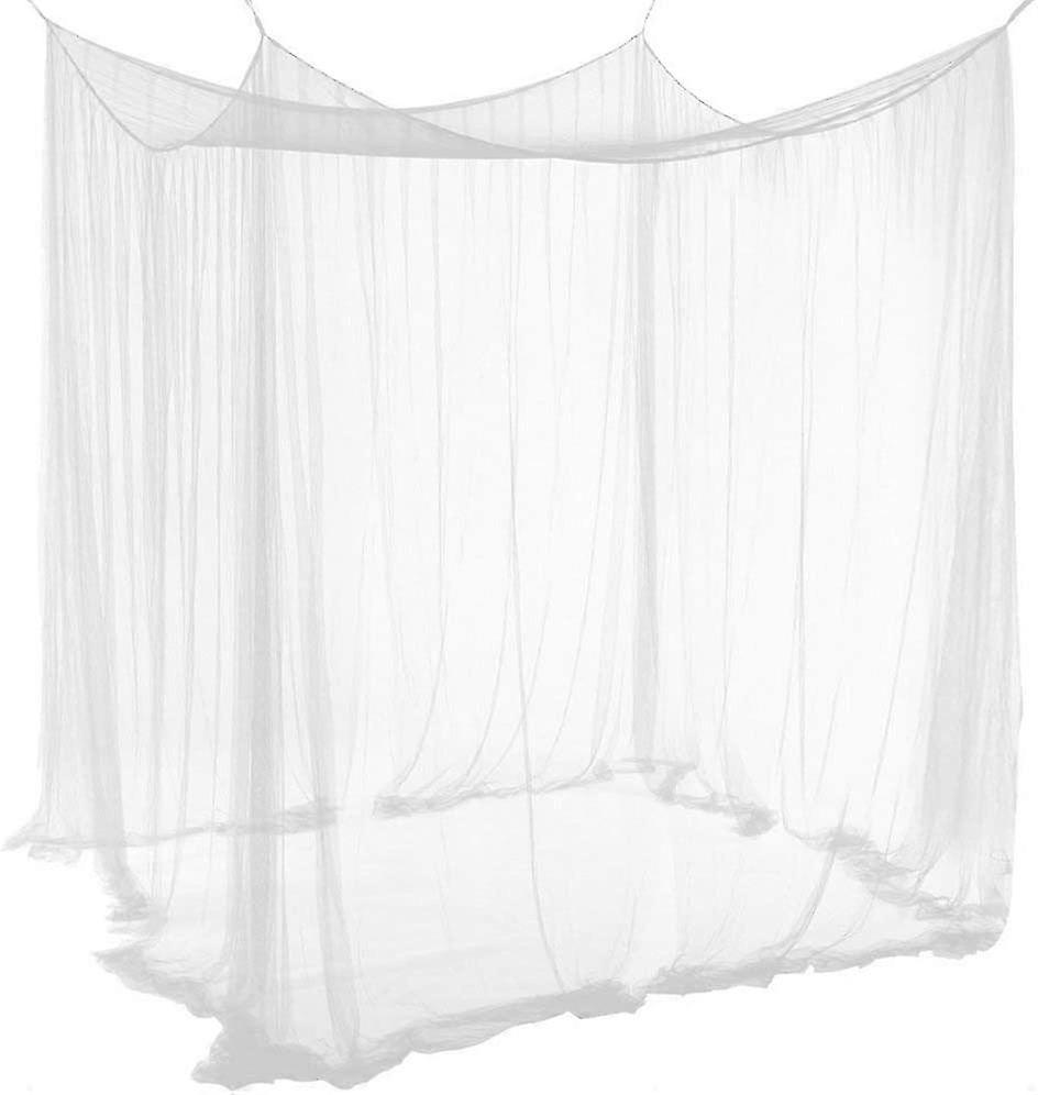 White Mosquito Net for Double Bed - Large 4 Corner Canopy, Princess Mesh Wedding Bedding, 4 Poster Decorative Square Netting