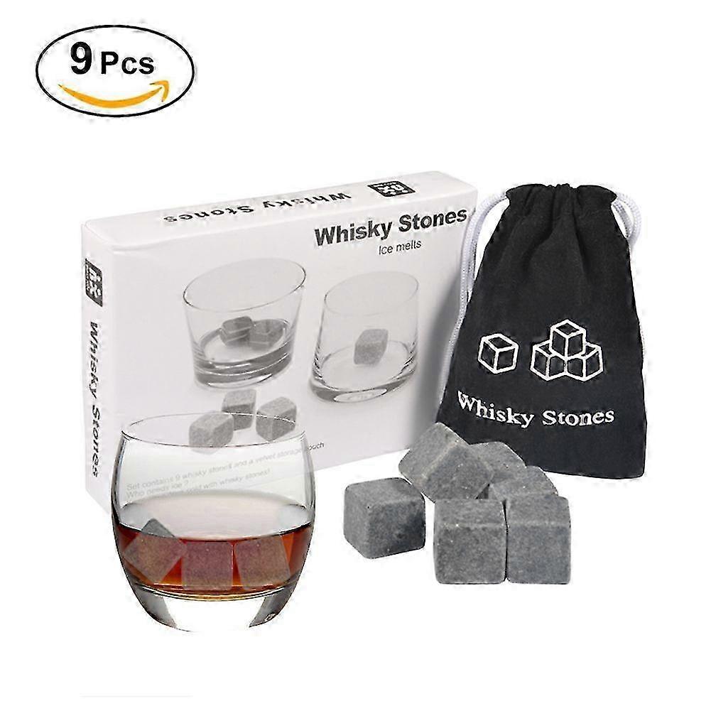 Set of 9pcs Whisky Chilling Stone Ice Cubes for Drinks, Wine, Beer Cooler Barware Gift Set