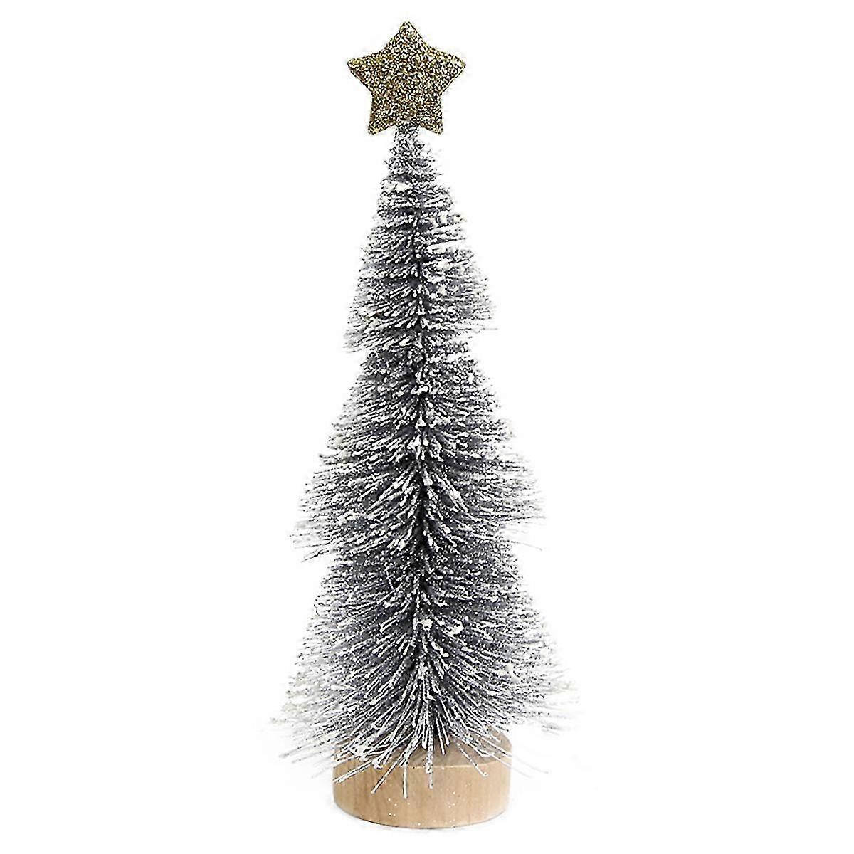 Mini Artificial Christmas Trees with Star Decoration and Wooden Base for Tabletop Home and Party Use