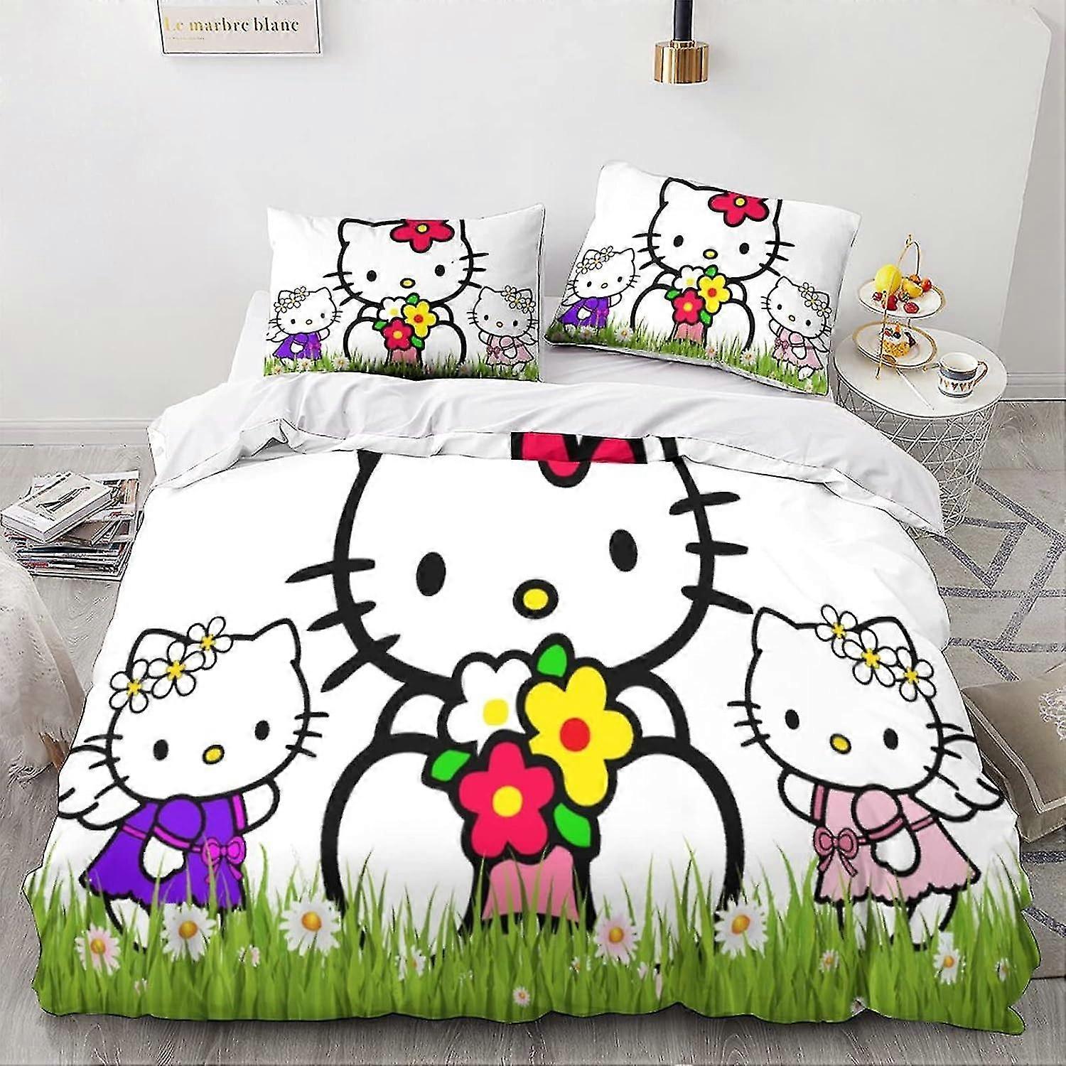 Hello Kitty Duvet Cover 3D Printed Bedding Set with Anime Characters, Ultra Soft Microfiber Comforter Cover