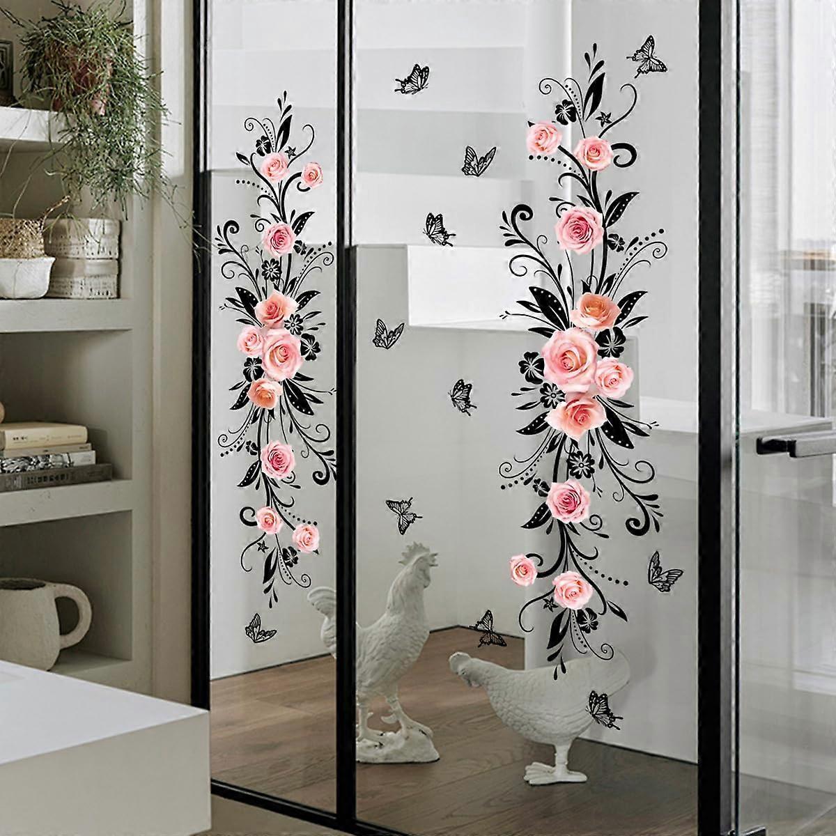 Flower Vines Window Stickers Rose Pattern Anti Collision Decor