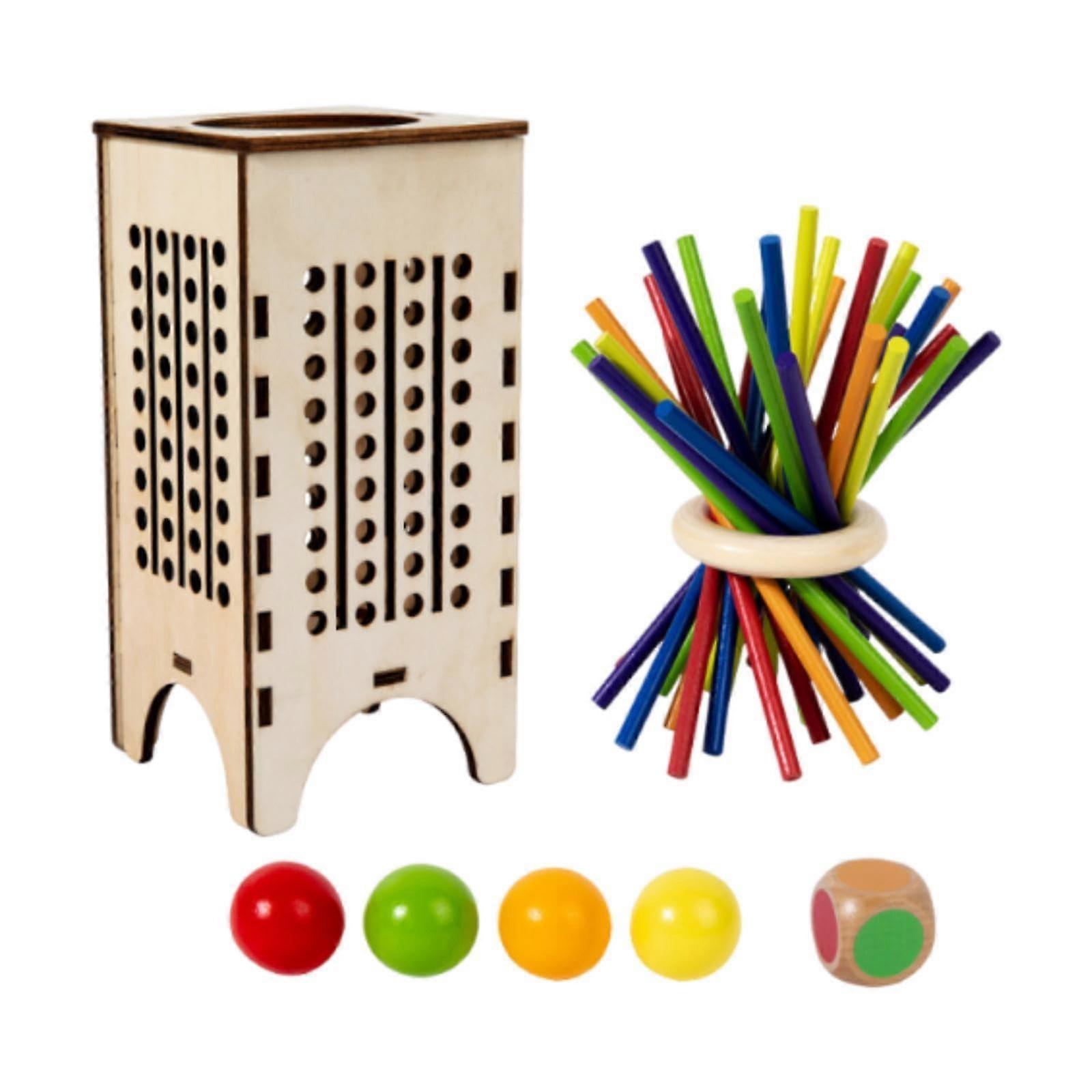 Wooden board game, wooden sticks, dice, color matching, fine motor skills, counting
