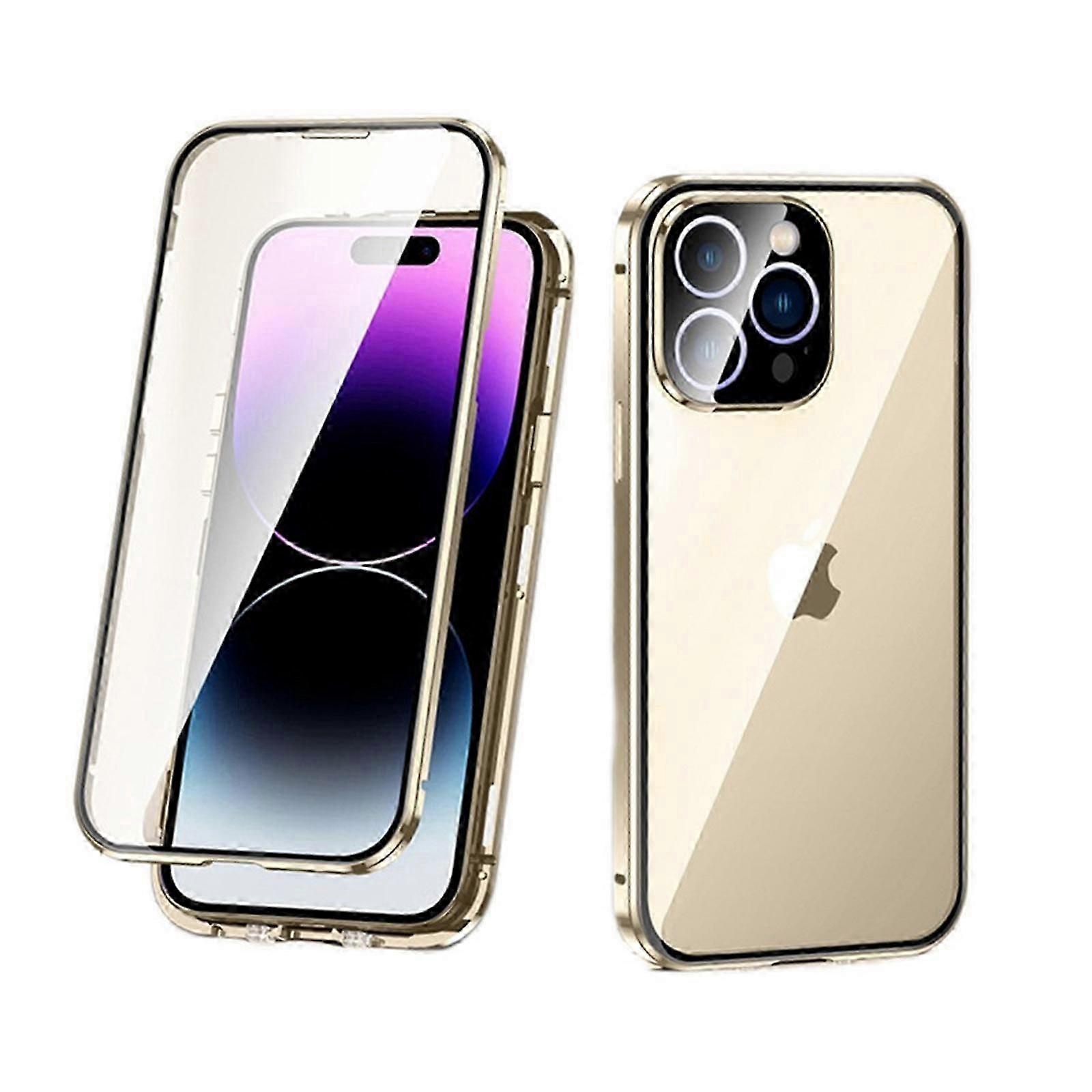 Lockable for iPhone 15 Pro Max/15 Ultra Magnetic Case Double Sided Glass Case with Camera Lens Protector Screen Protector Safety Lock