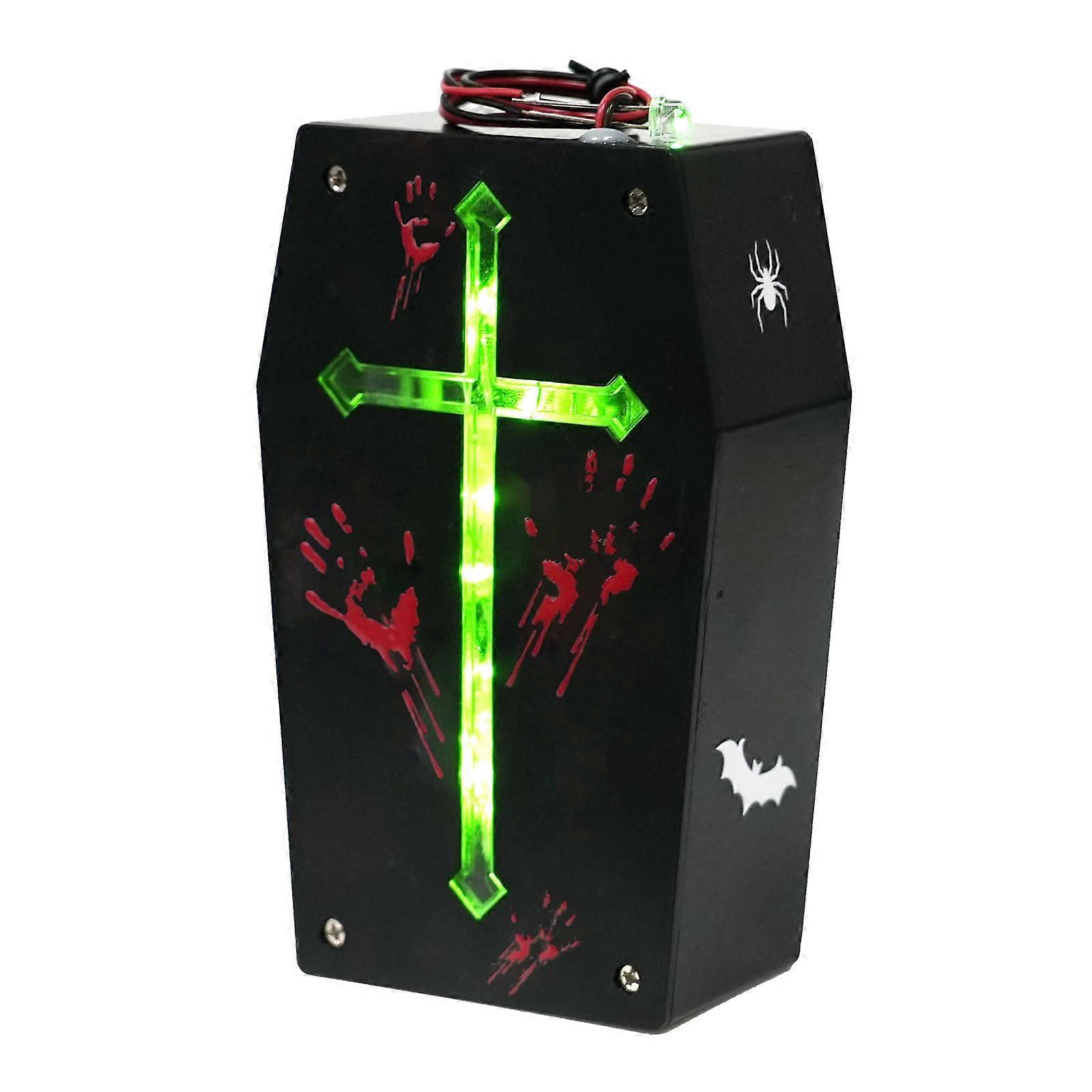 Halloween Coffin Sound Effect With Bright LED Lights, Motion-Activated Scrape Noise Coffin Prop For Horror Events