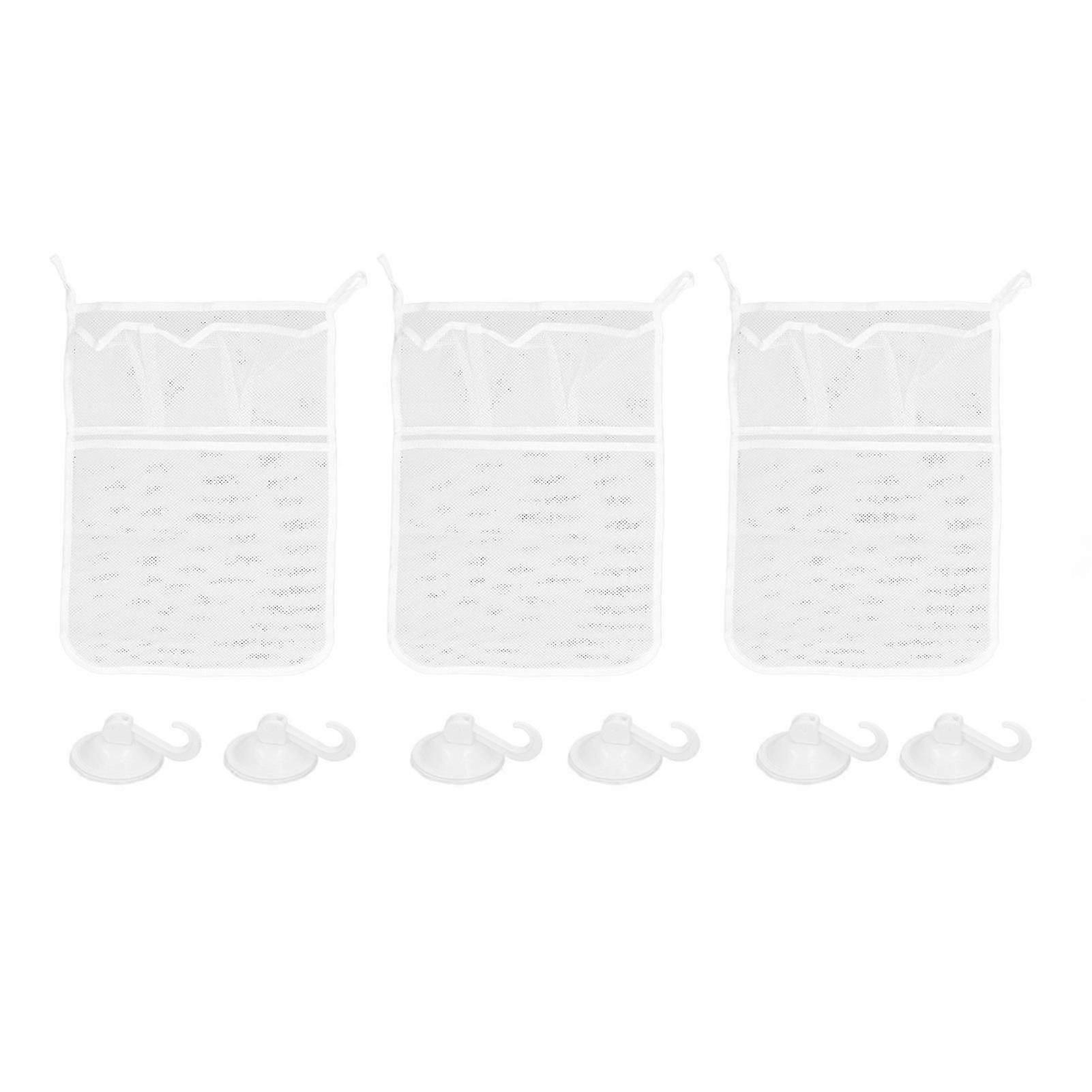 Mesh Bag for Baby Shower Toys with 4 Pockets and Suction Cup Hooks