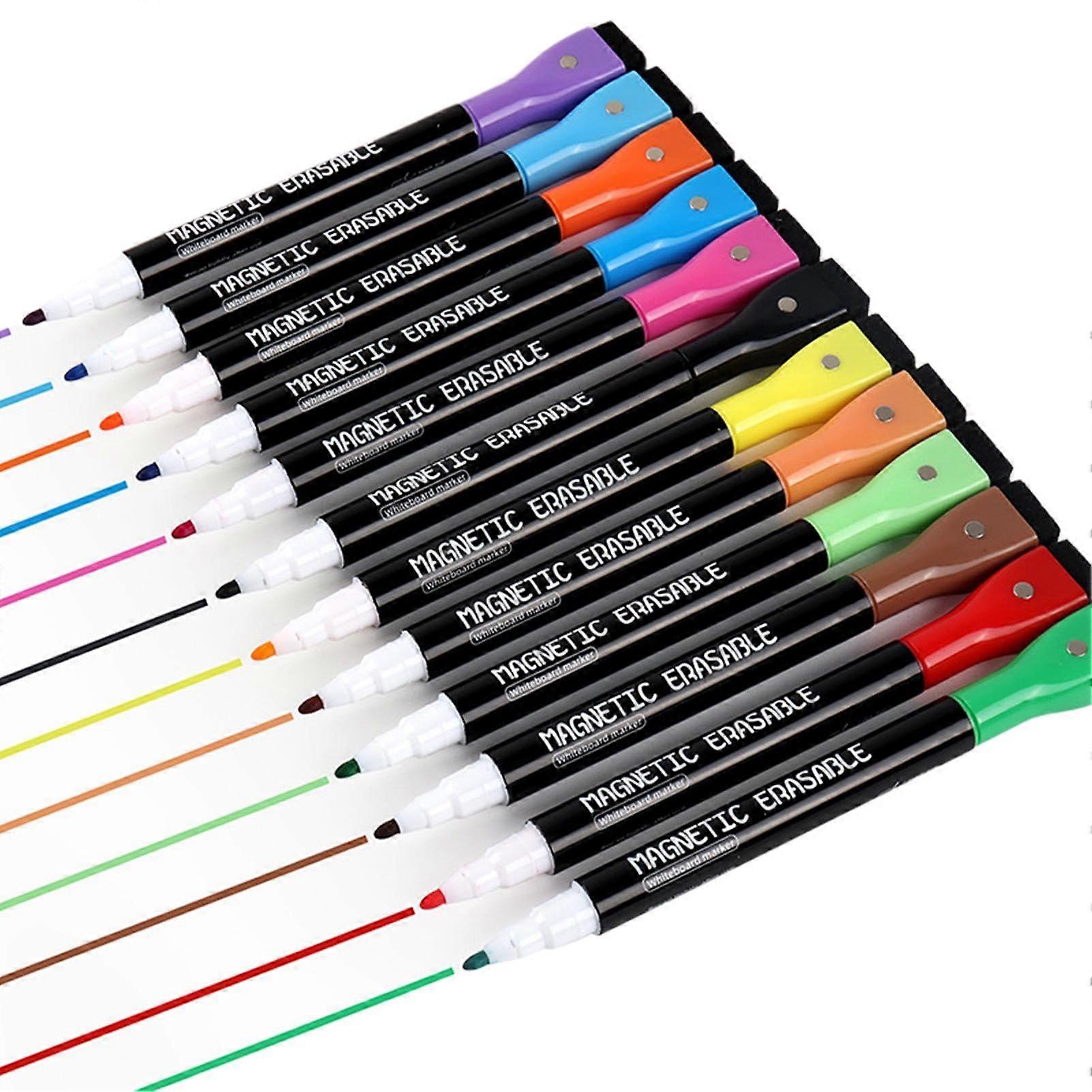 Pack of 12 Dry Erase Markers with Round Tips, 1-2 mm, Magnetic Sponge Pens, Colorful Wipe Clean Markers for Home School Office