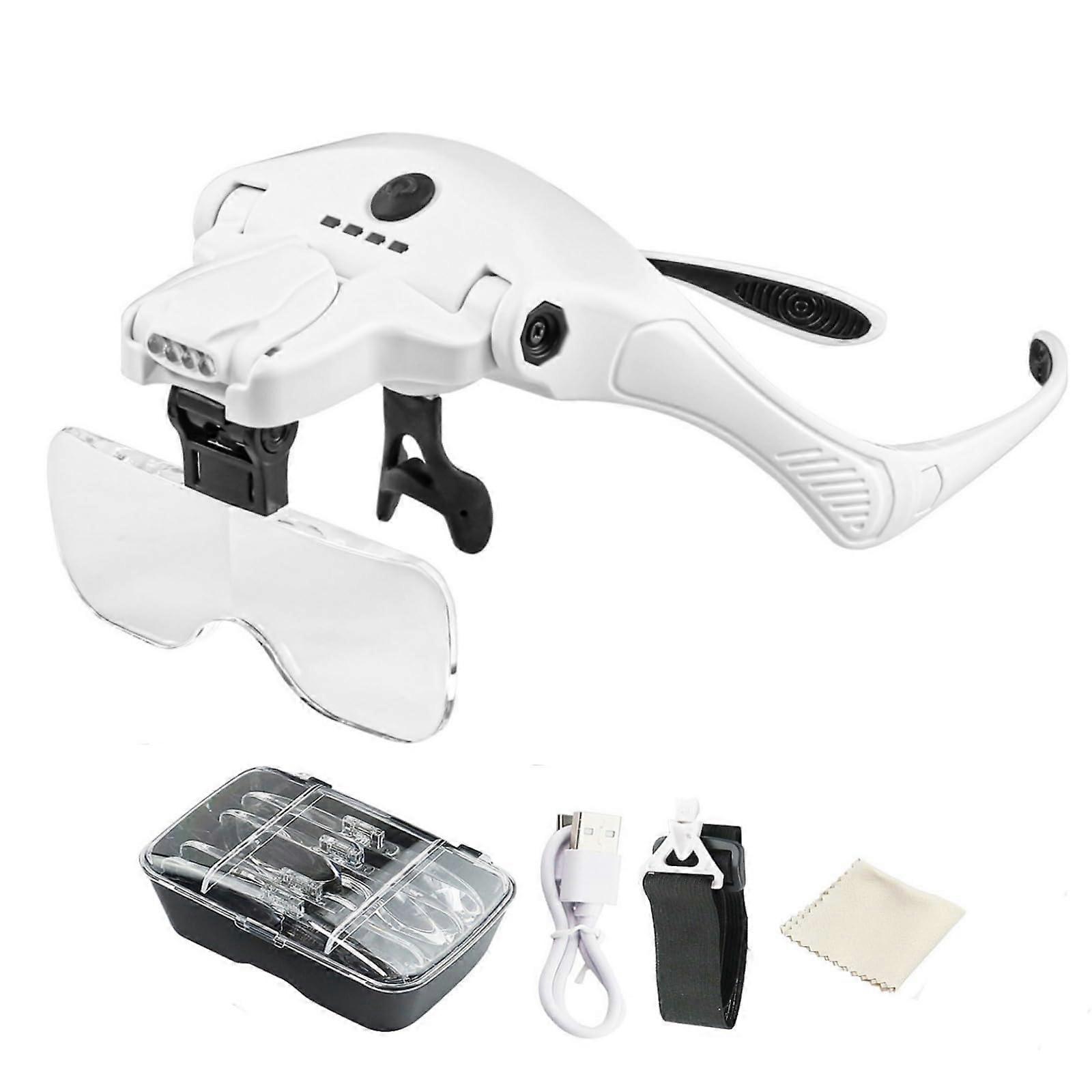 Magnifying Glass with LED Lighted Headband, 5 Detachable Lenses, 1.0x3.5x Interchangeable Magnifying Glass