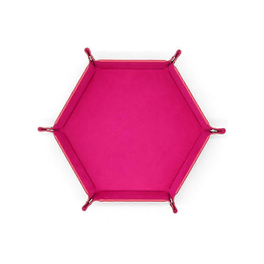 Leather Velvet Hexagonal Dice Tray with Foldable Design, Storage Box for D&D, RPG, Board Games, Rose Red Color