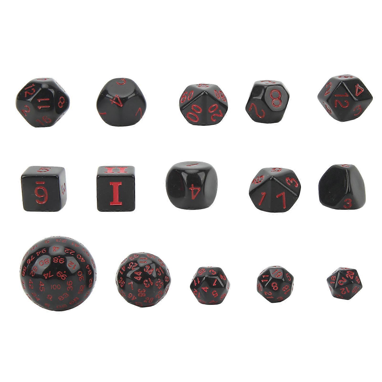 15Pcs Polyhedral Dice Set Acrylic D3 to D100 Table Gaming Dices for Role Playing Table Games Party Supplies Black and Red Words