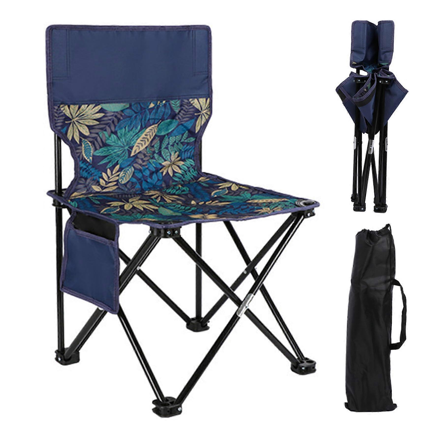 Folding Camping Chair 200kg Load Capacity Lightweight Portable with Carry Bag Retro Leaf Pattern for Hiking Fishing Picnic