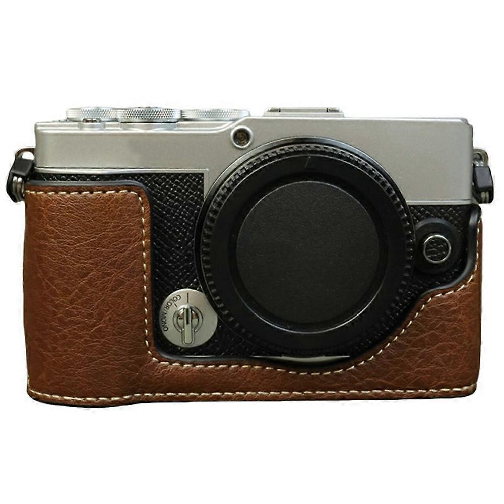 For Olympus PEN E-P7 Camera Bottom Case Buffalo Texture PU Leather Protective Half Cover with Batter