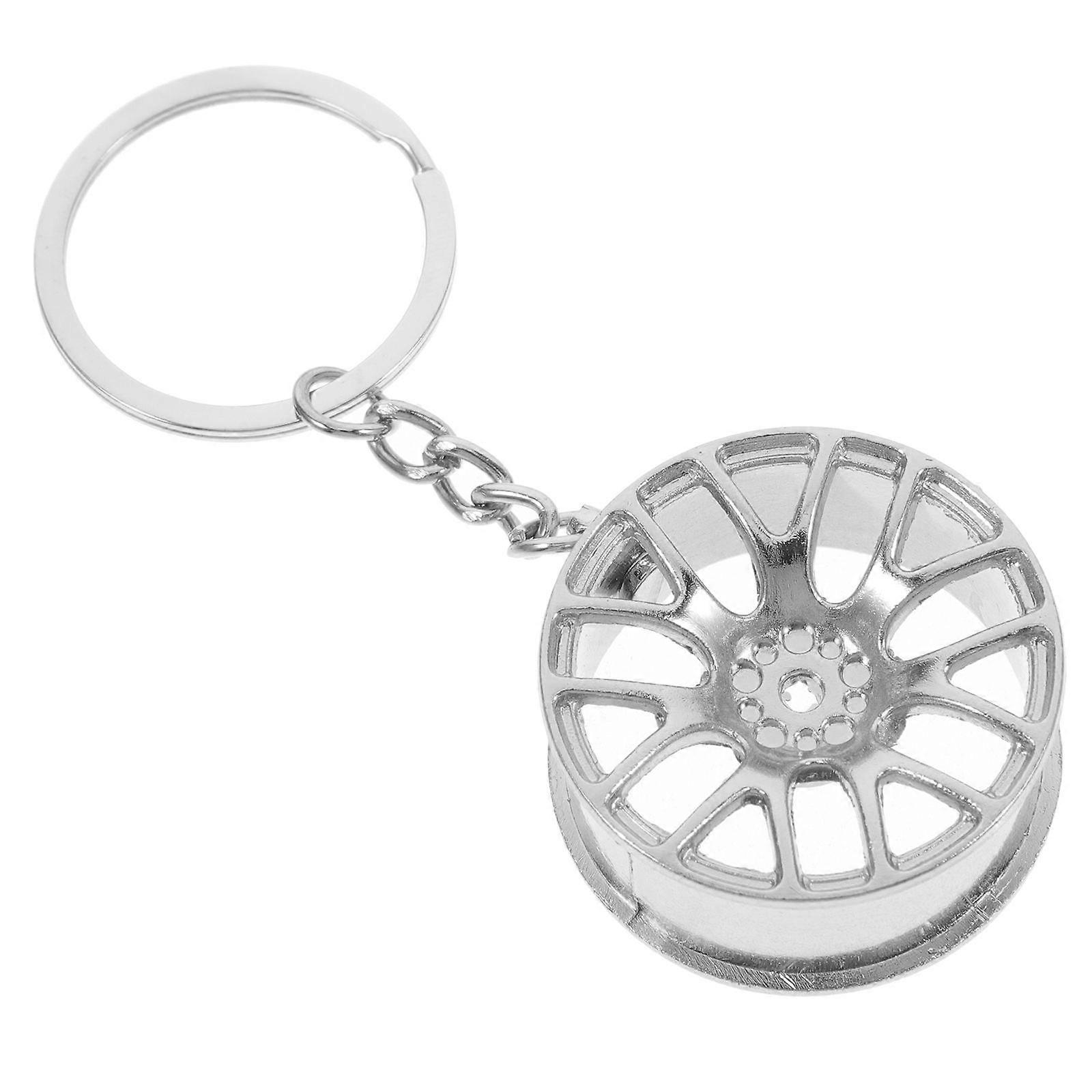 Zinc Alloy Car Wheel Hub Keychain for Men Durable, Stylish Silver Key Fob Pendant Unique Automotive Accessory for Wallet or Decoration