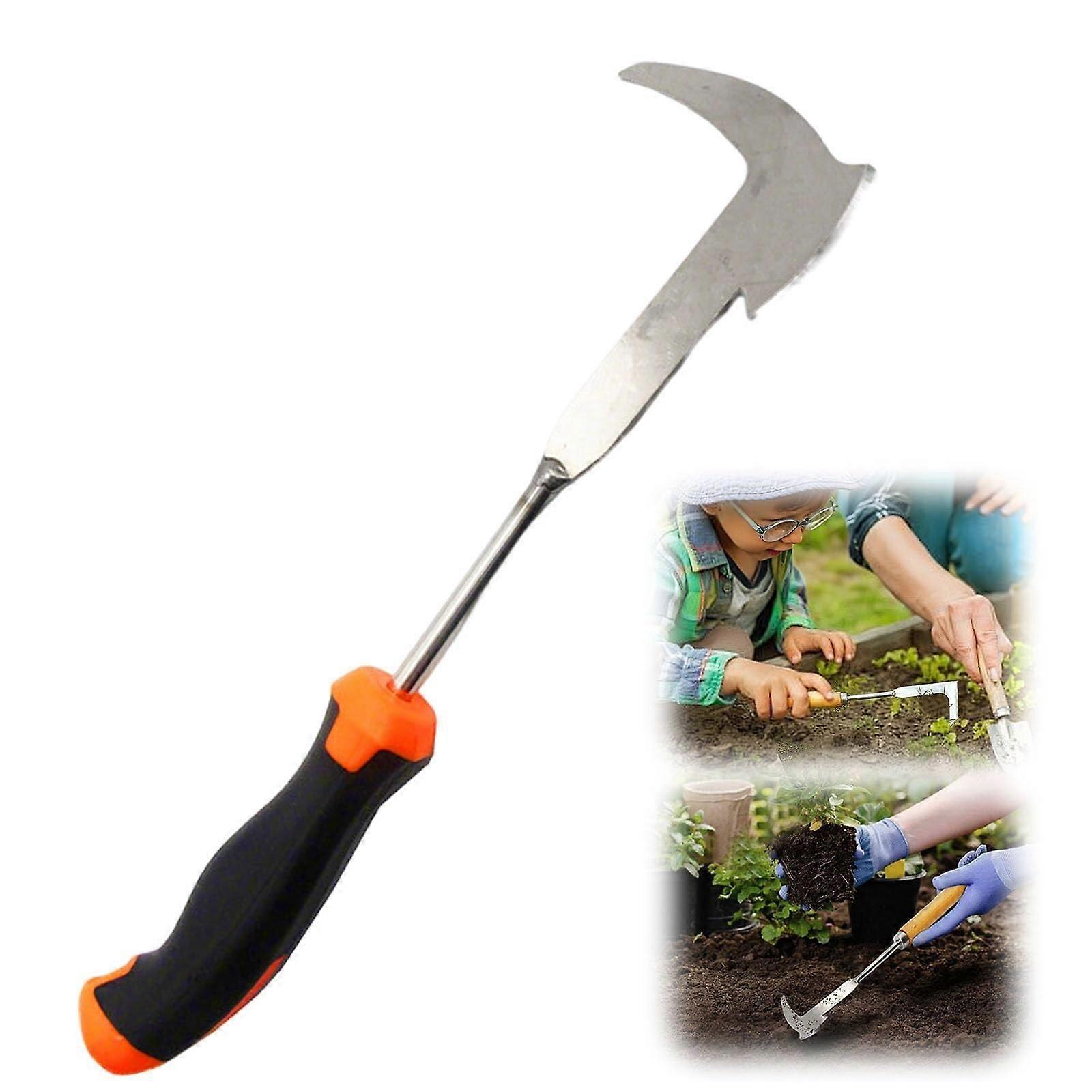 Hand Weeding Tool for Uprooting Weeds, Stainless Steel Manual Garden Rake with Rubber Handle for Vegetables and Lawns